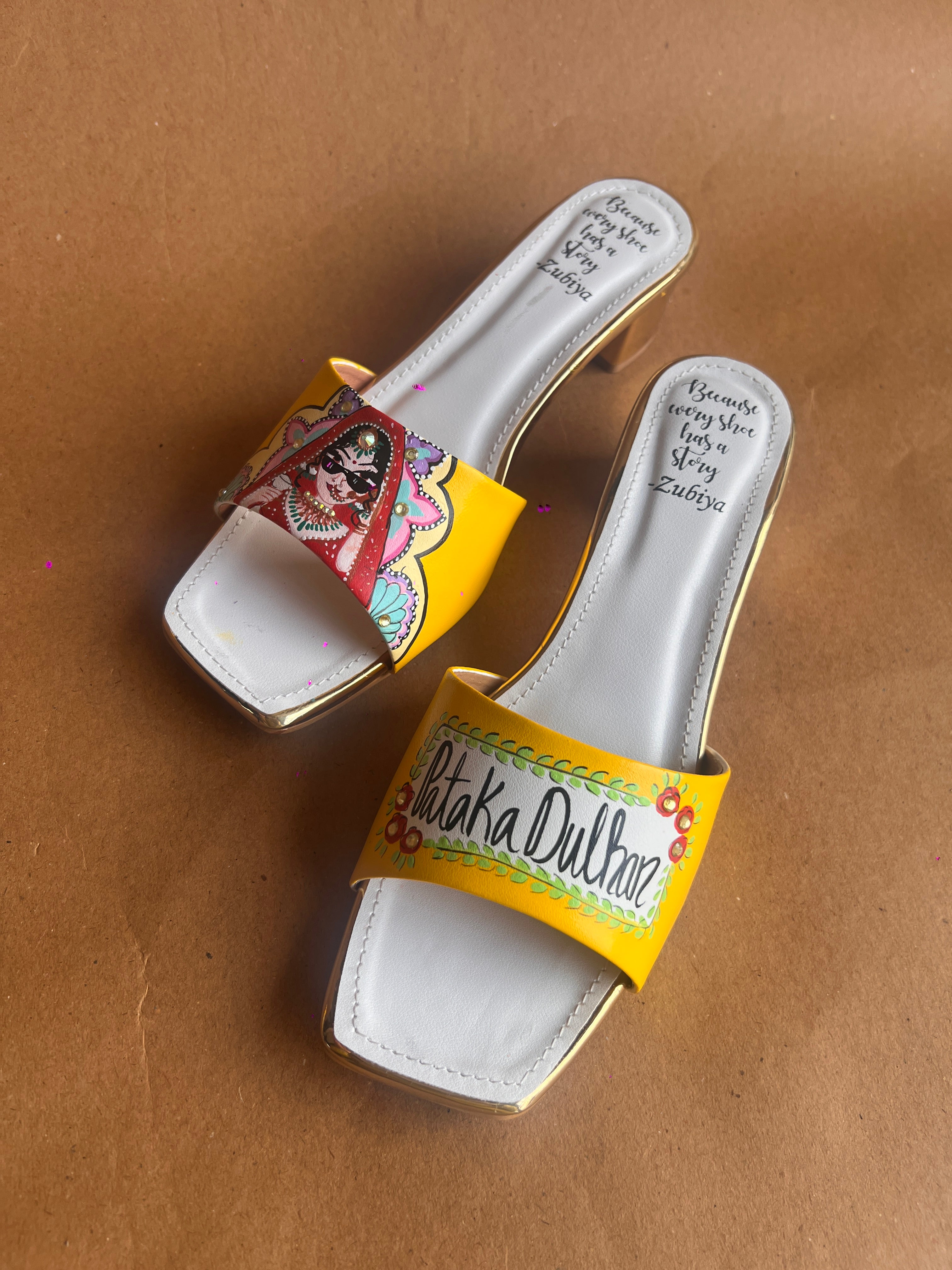 yellow Swag Dulhan Artwork Heels