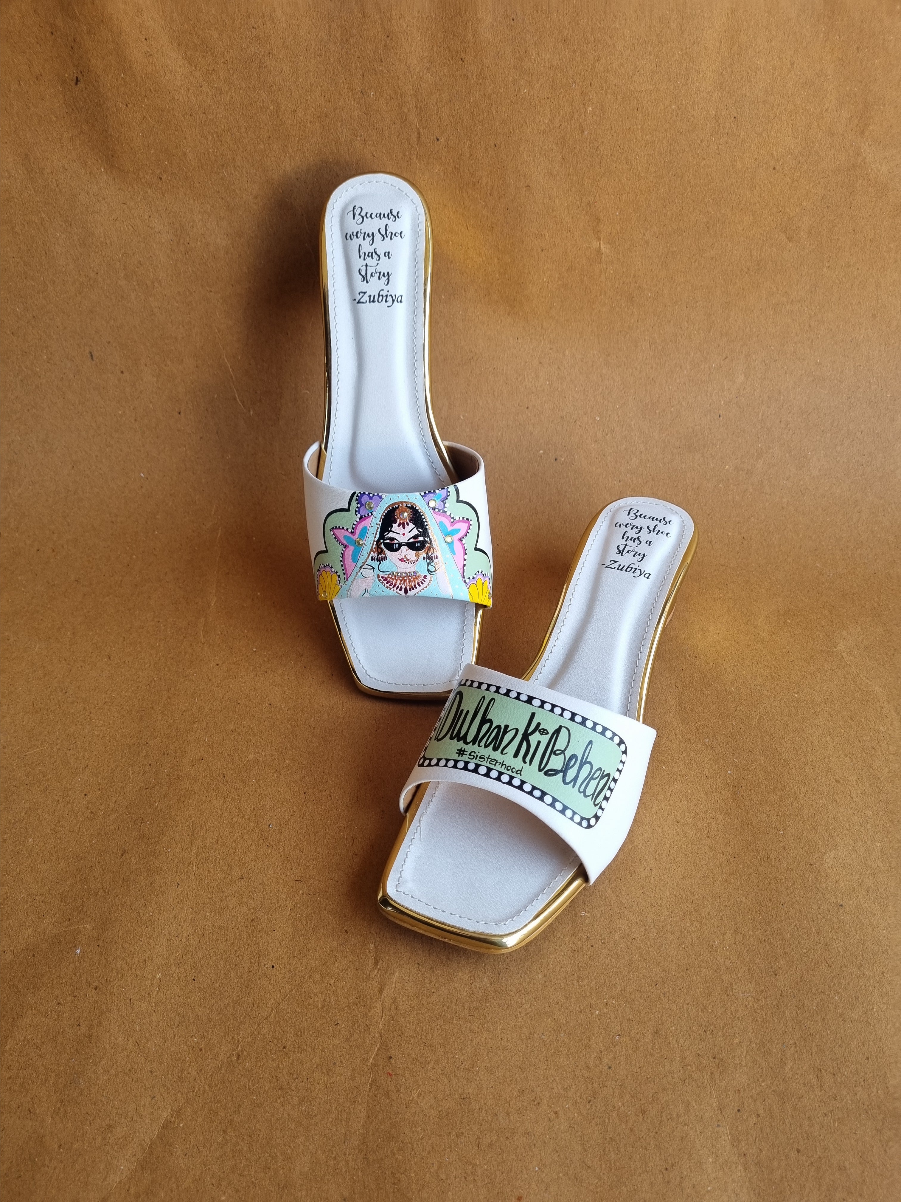 Dulhan ki behen Pista-white Artwork Heels