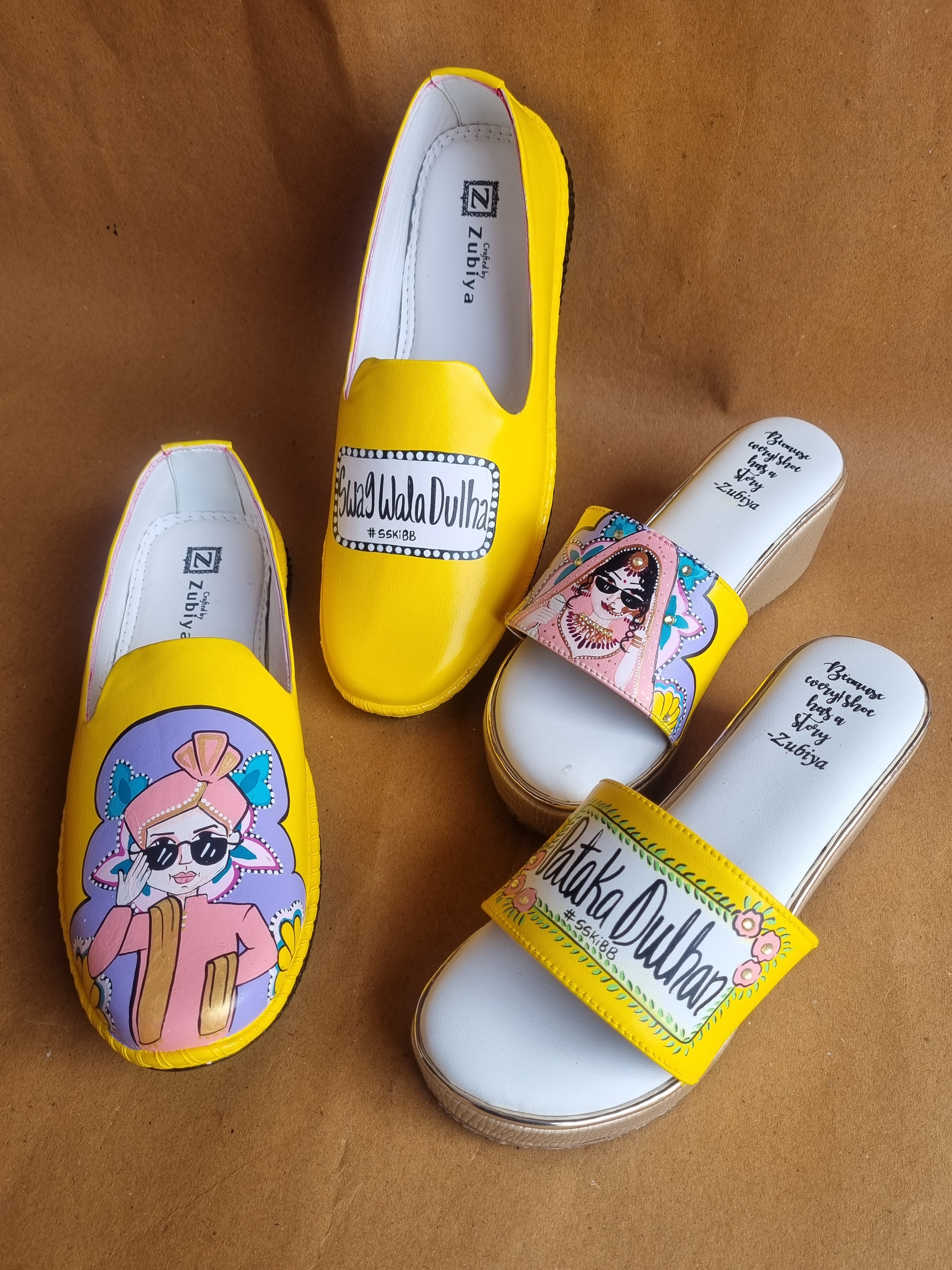 Yellow men’s Mojris - 2.5 inch golden wedges couple combo