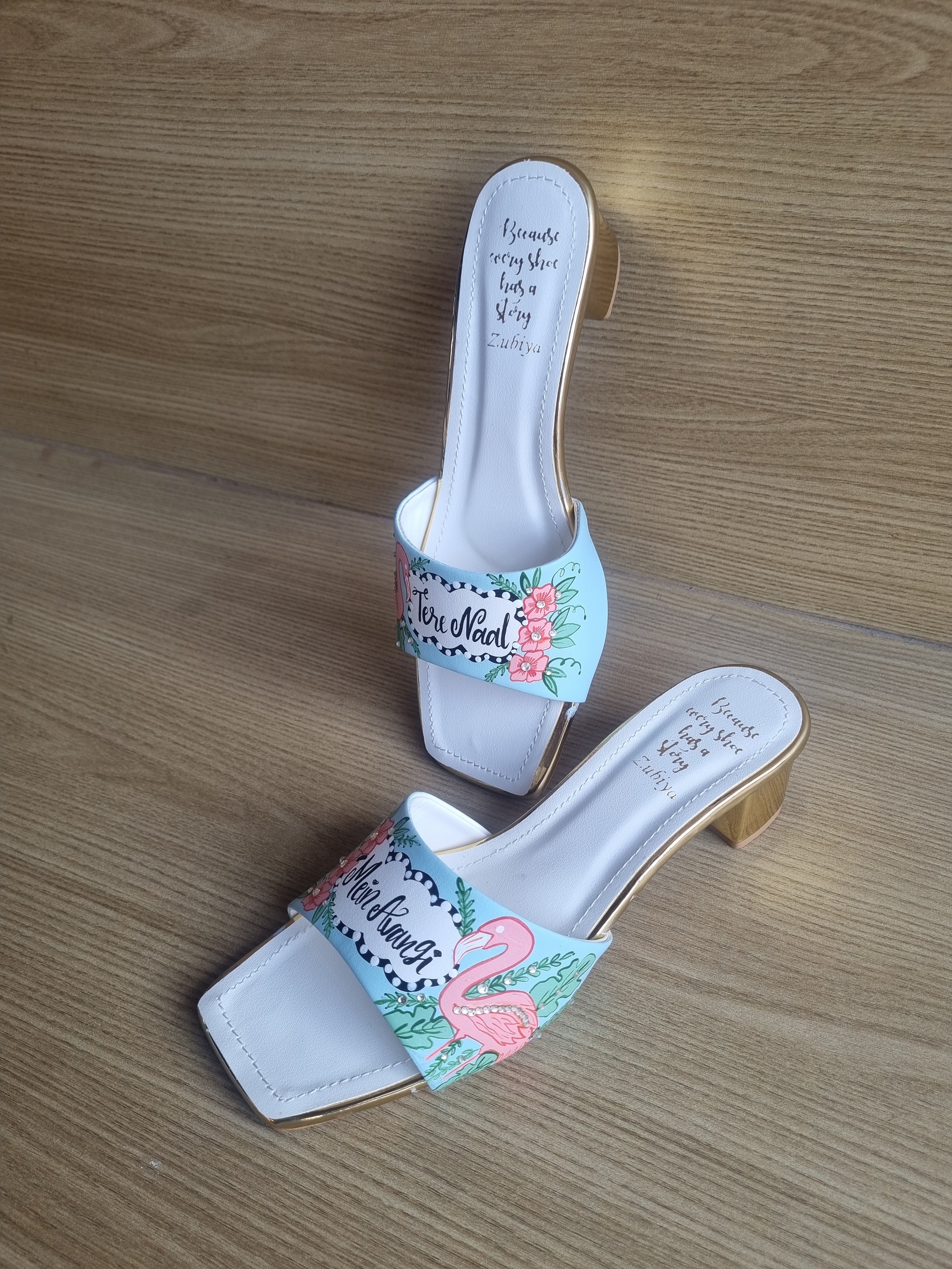 Chalk blue flamingo heels