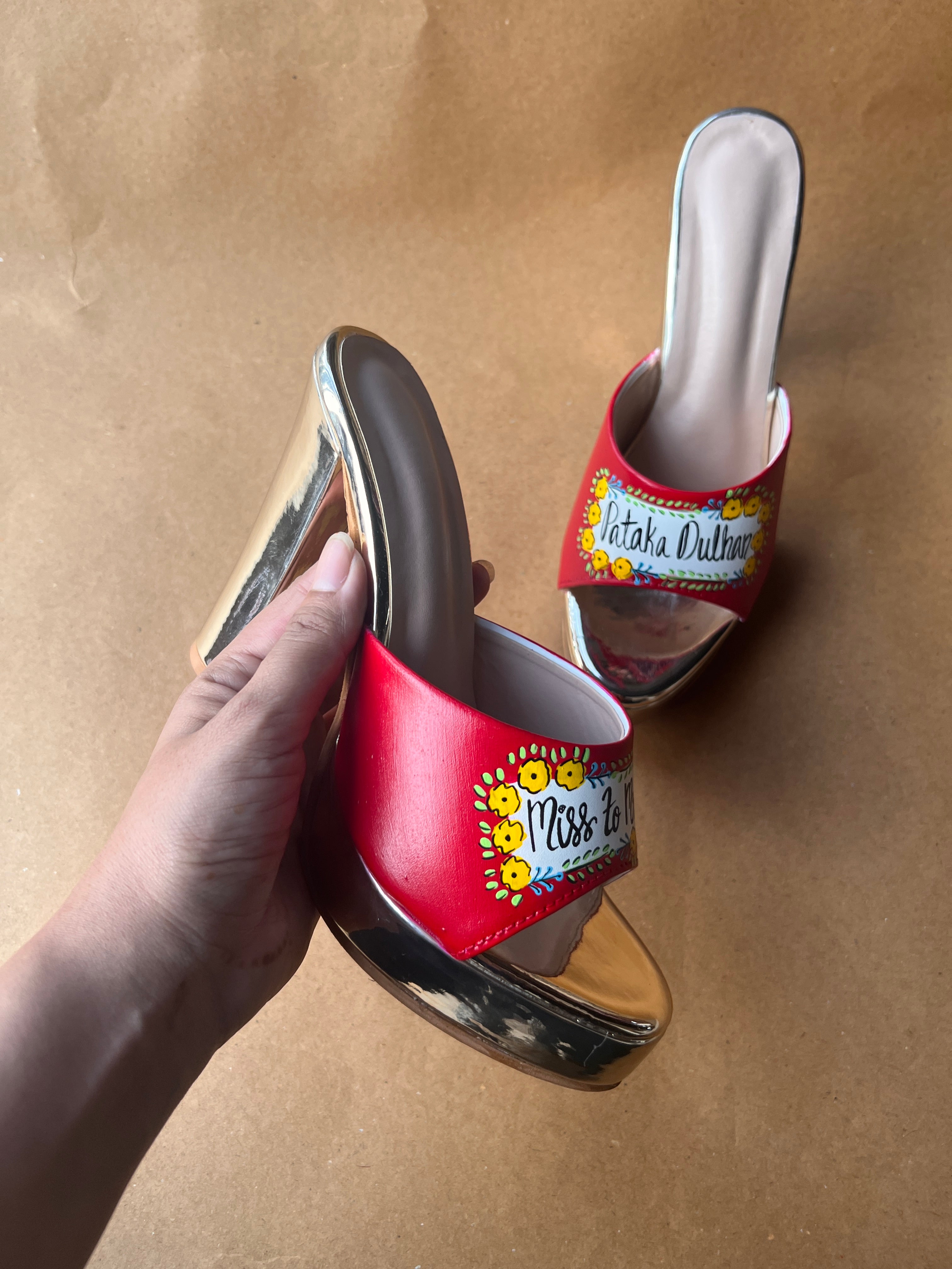 Red floral 5'inch heels