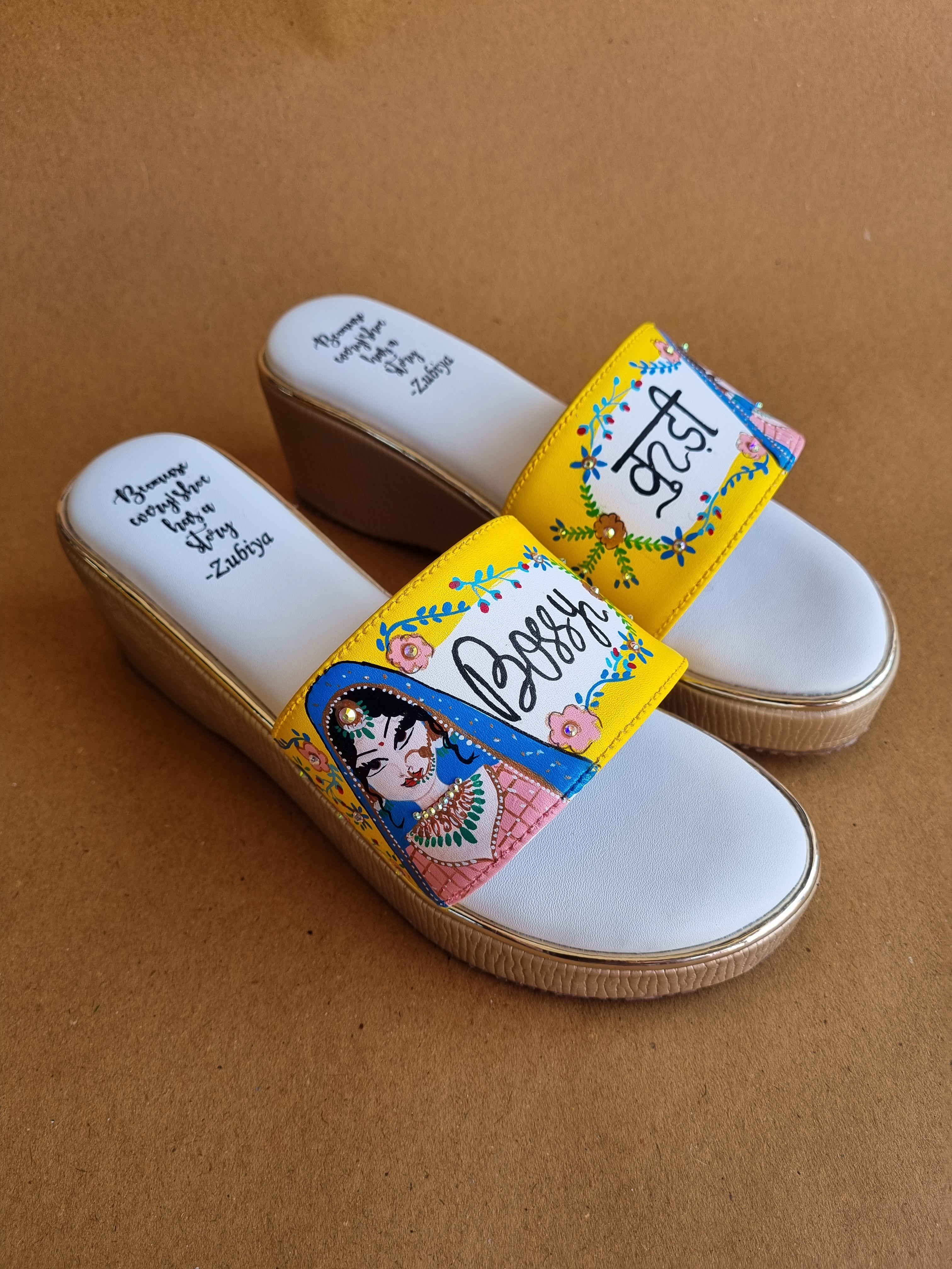 Yellow golden 3 inch wedges swag dulhan heels