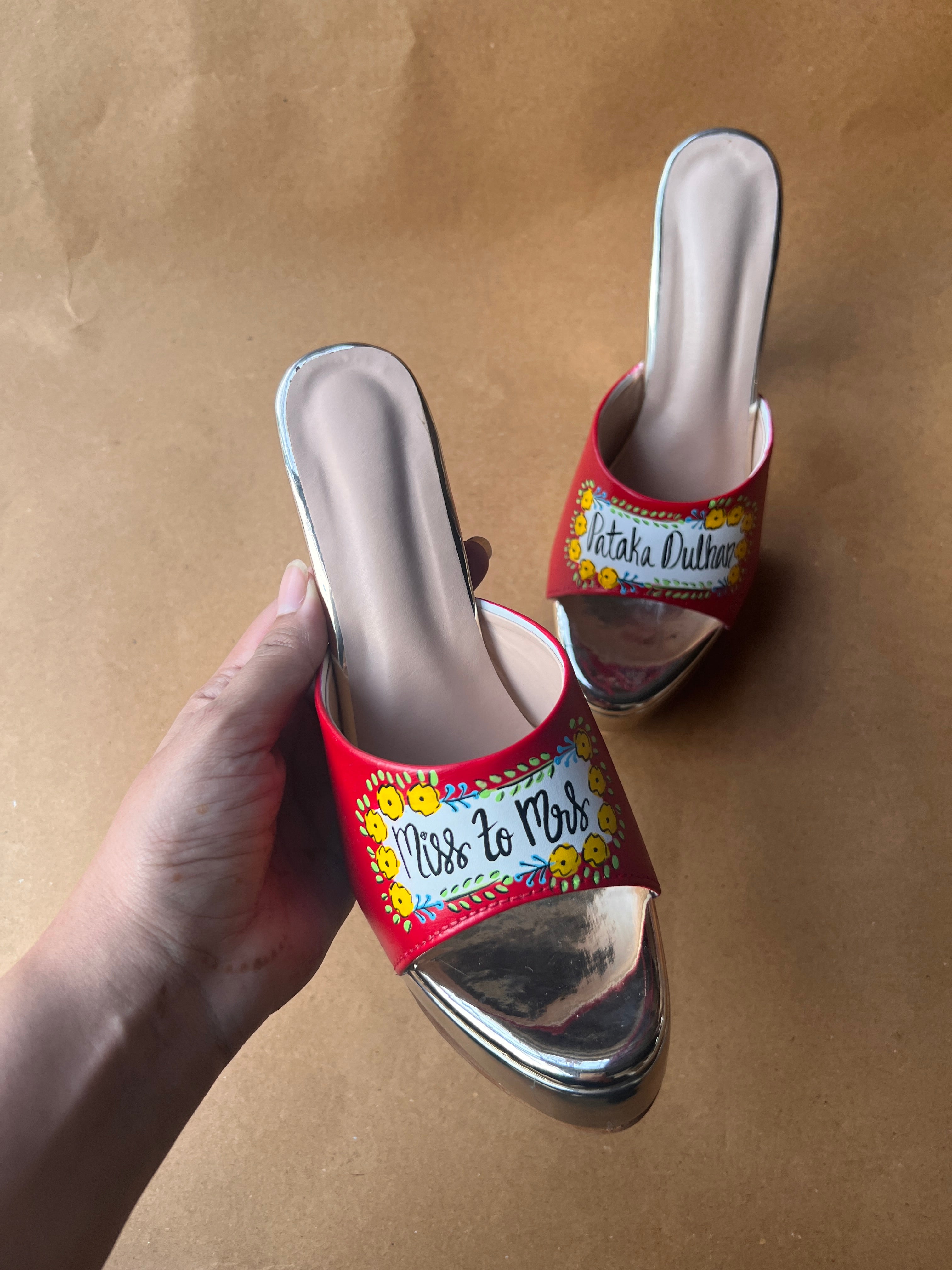 Red floral 5'inch heels