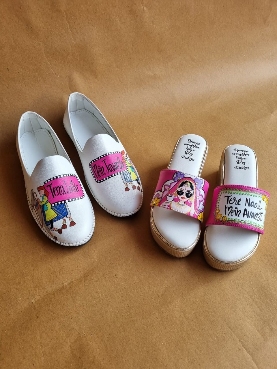 White - hot pink men’s Mojris - 2.5 inch golden wedges couple combo