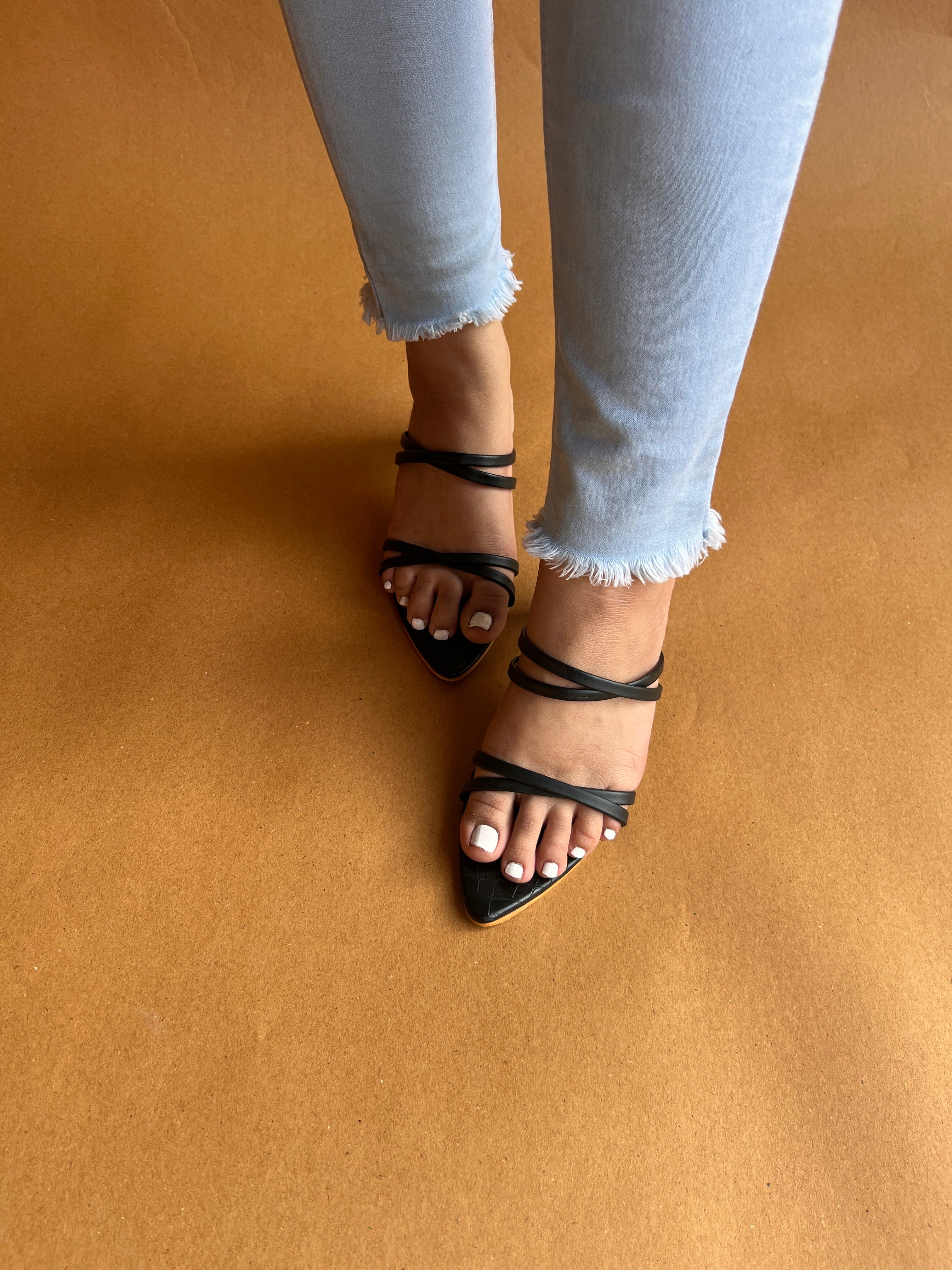 Black pointed strappy heel