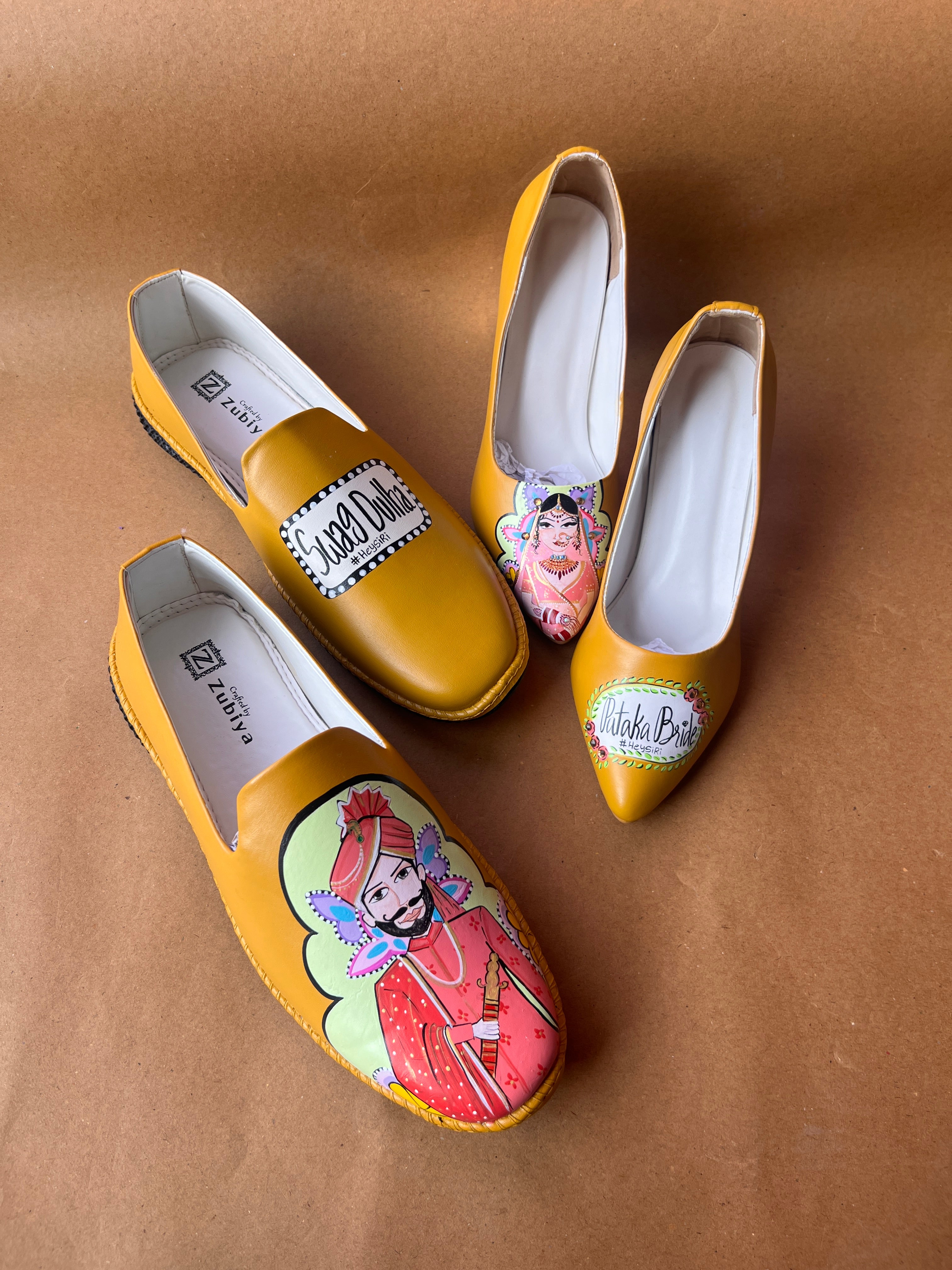 Mustard yellow men’s Mojris - 3.5 inch block heel couple combo