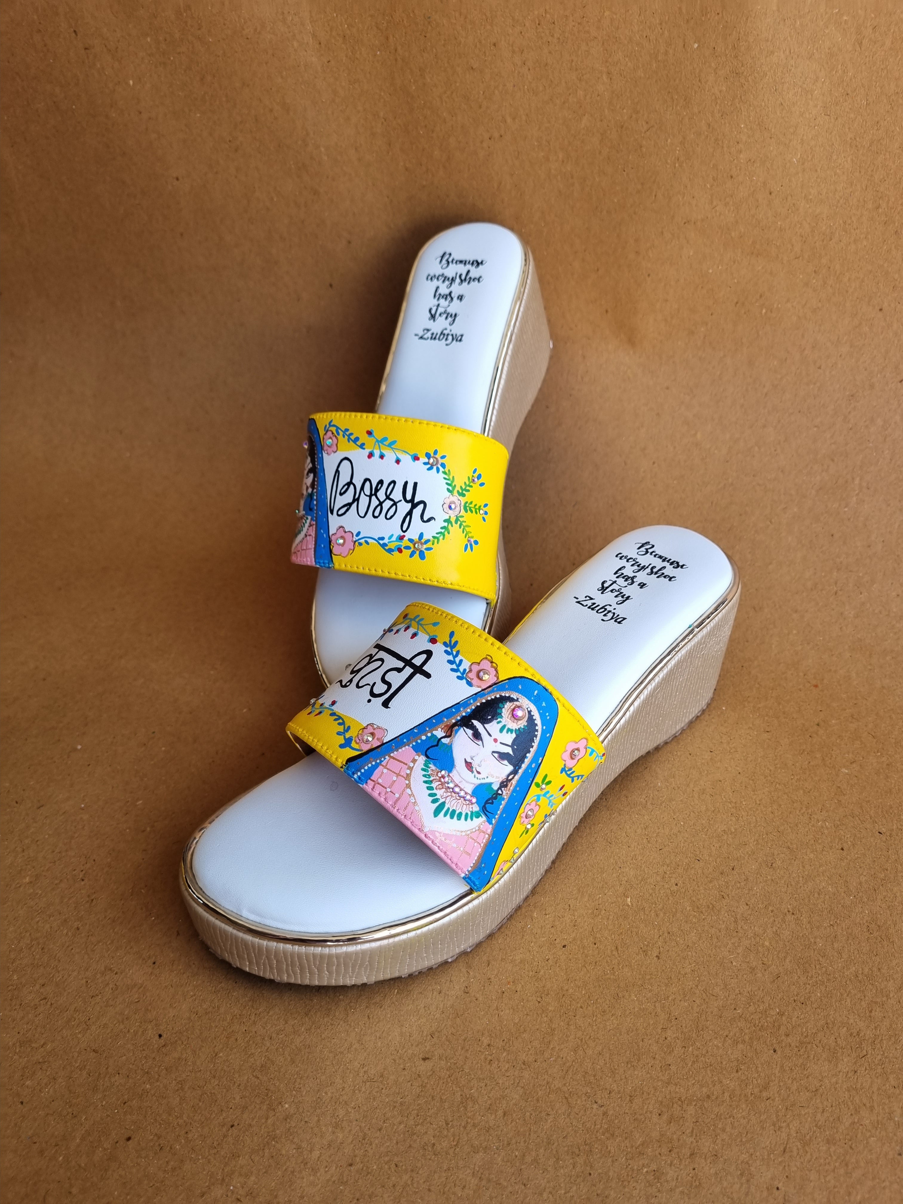 Yellow golden 3 inch wedges swag dulhan heels