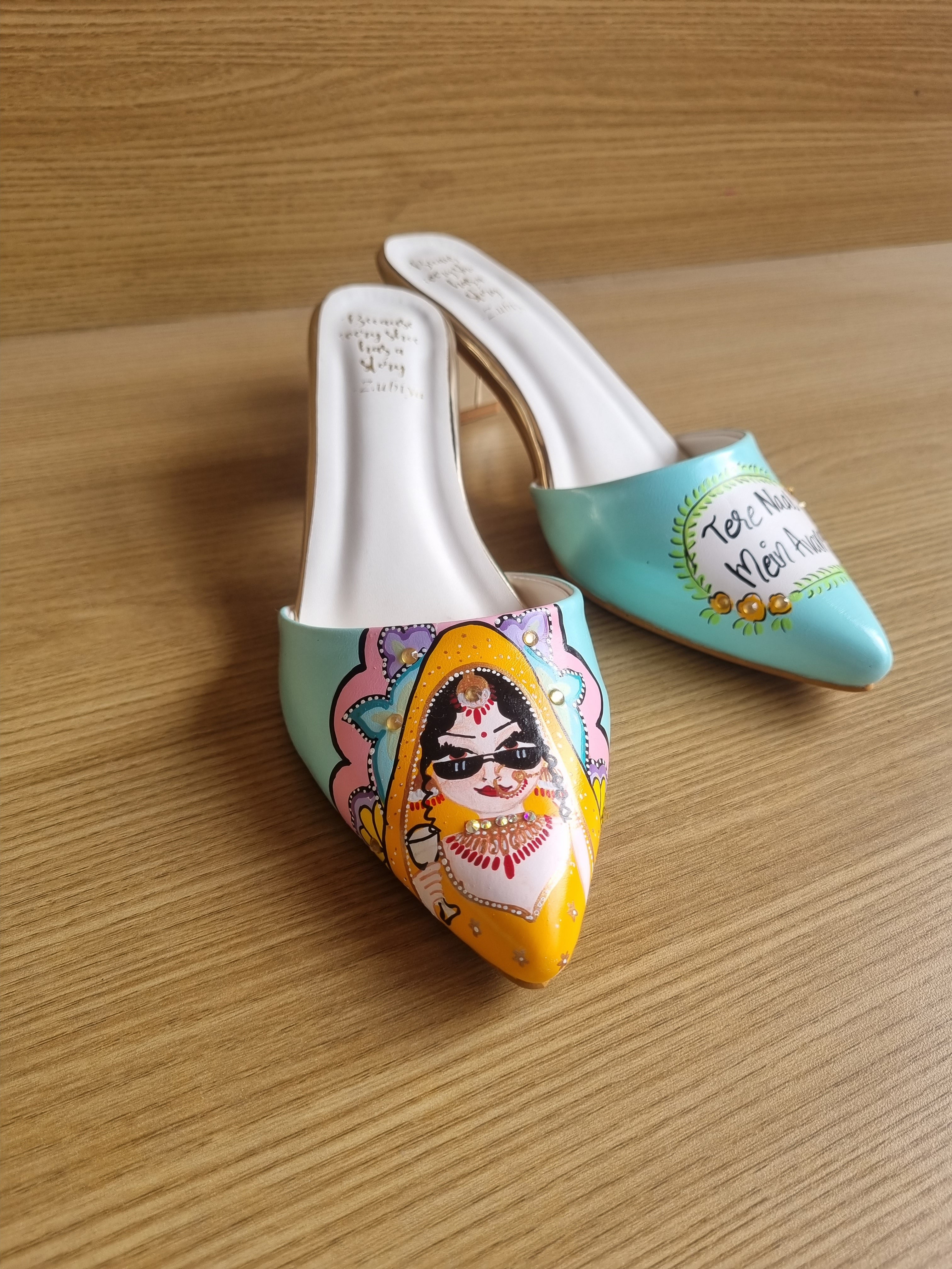 Aqua blue 2 inch mules