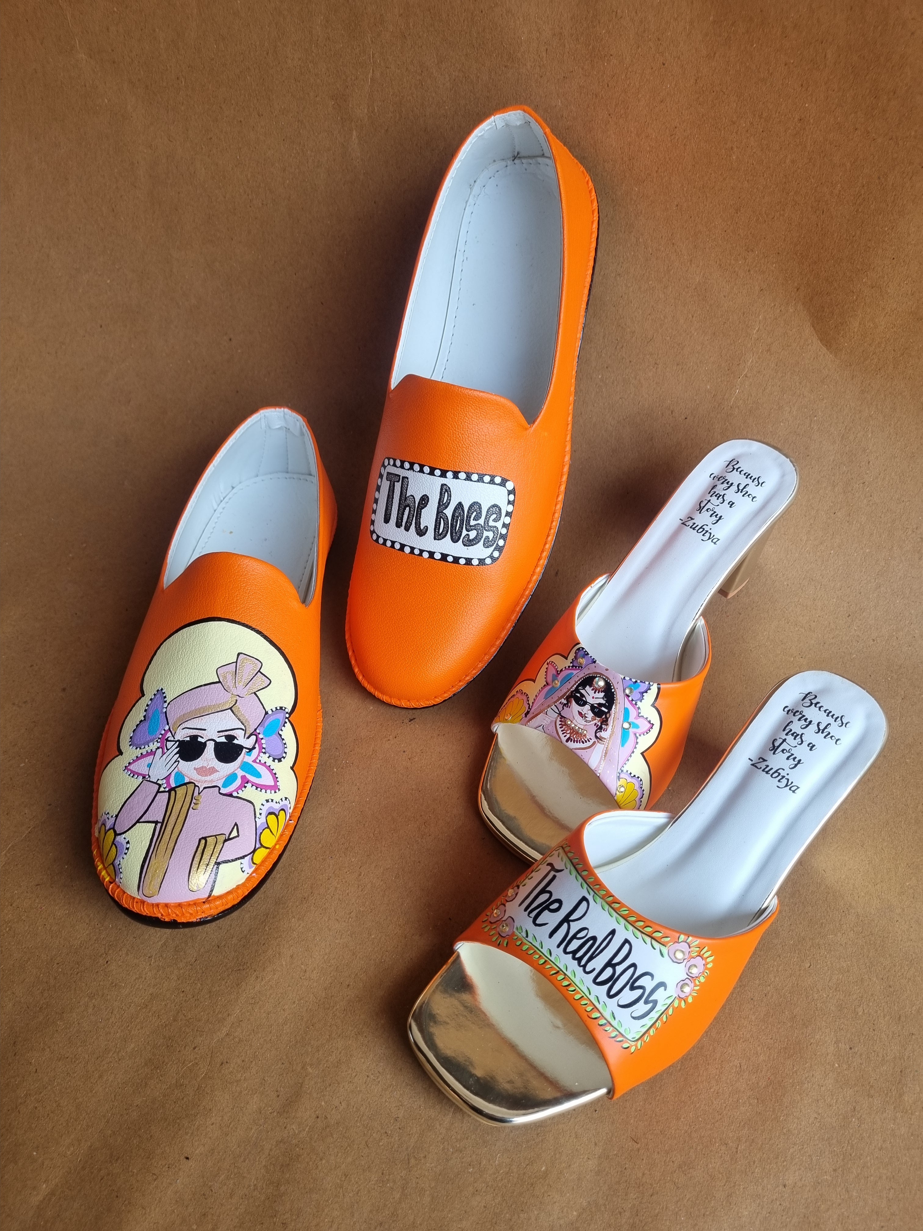 Orange 3”inch heels- mens mojri swag couple combo