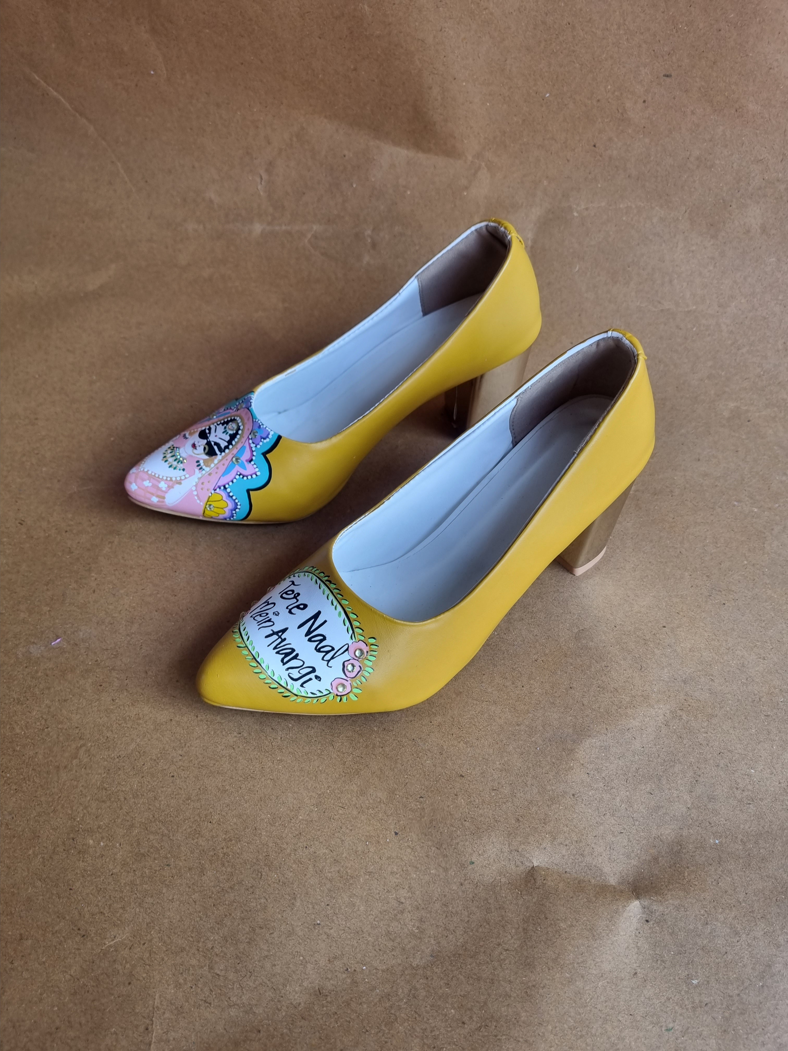 Mustard Swag dulhan 2.5 inch block pumps