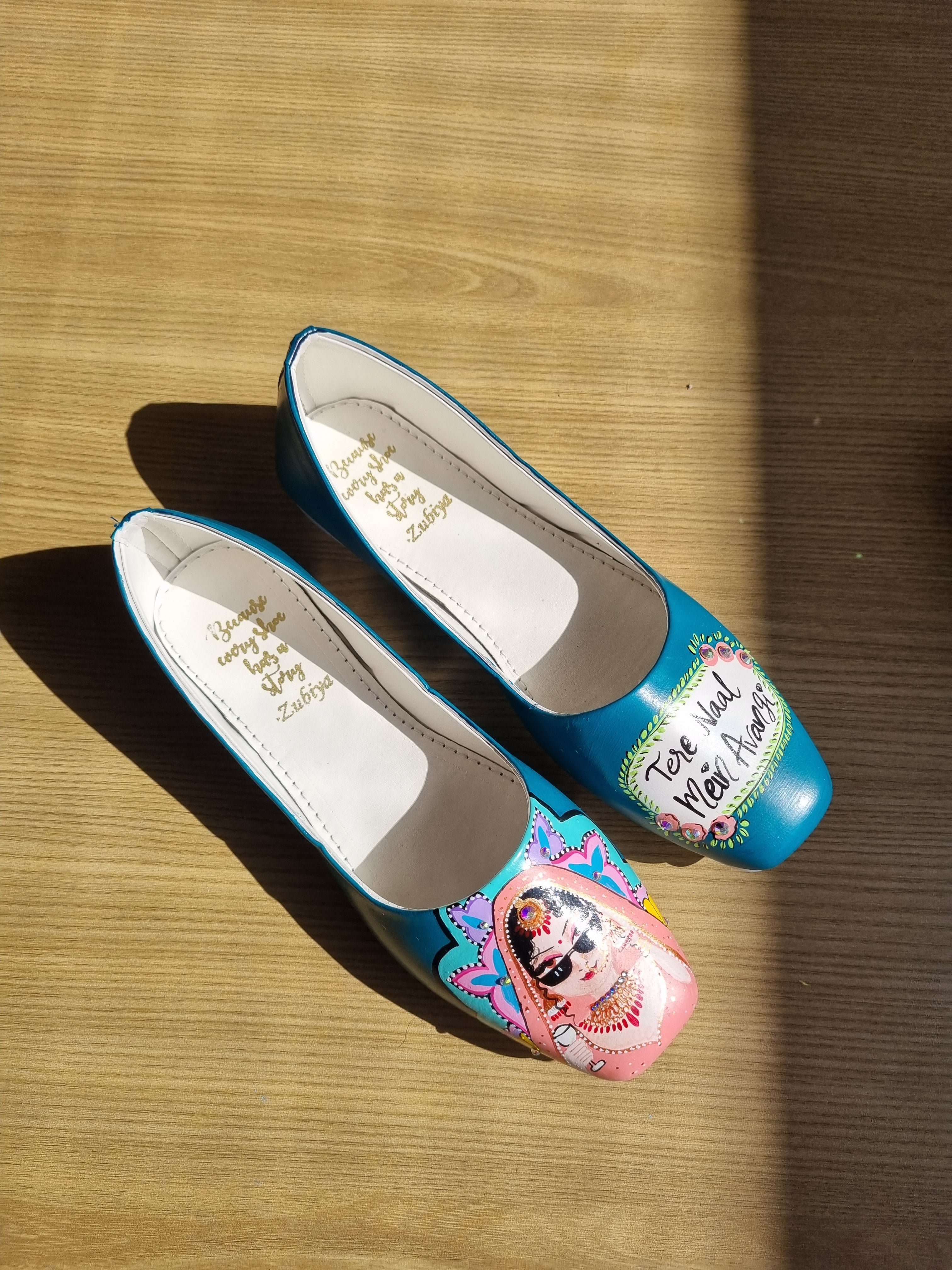 Teal sq.toe swag dulhan sq toe juttis