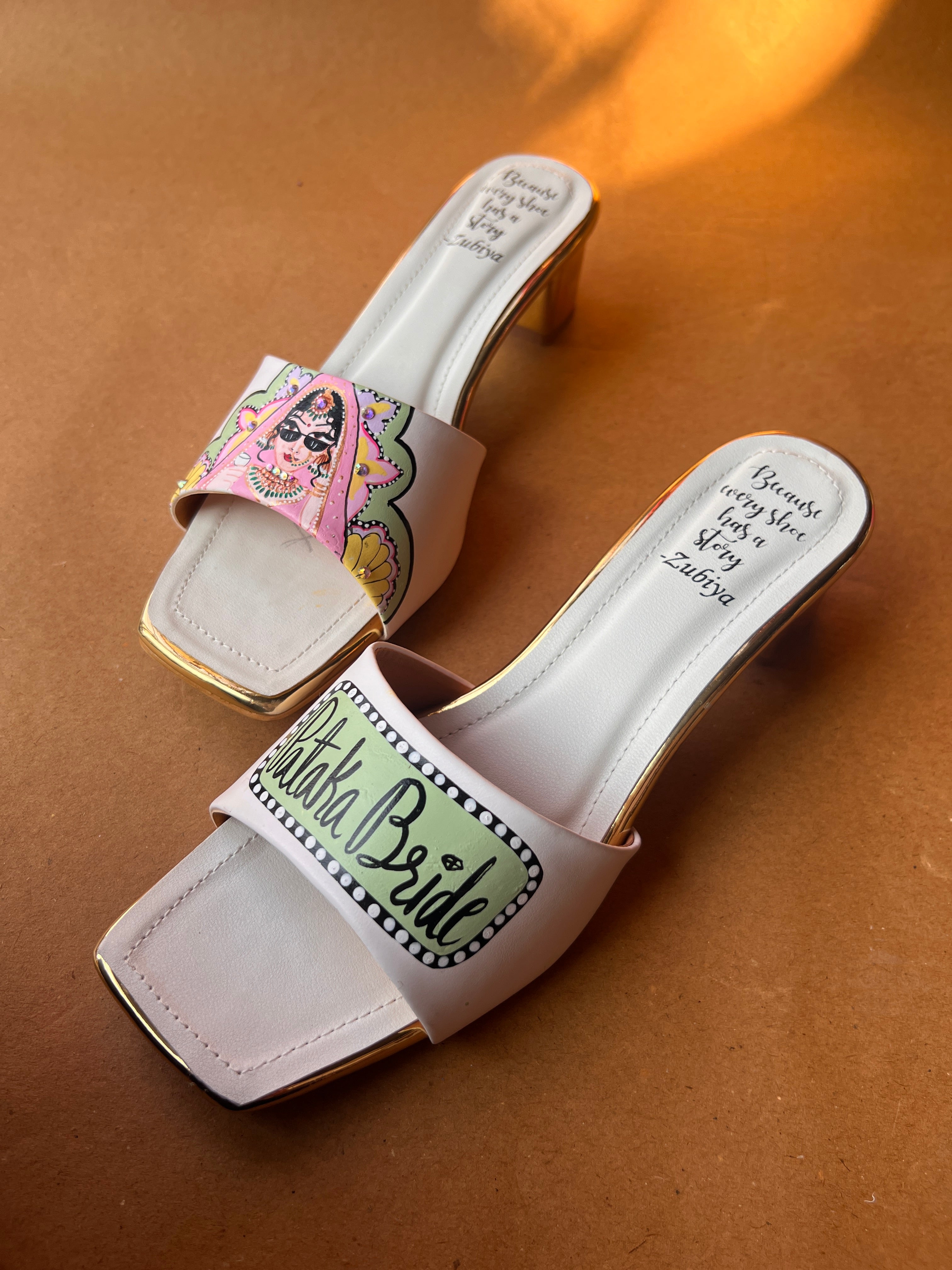 White pista Swag Dulhan Artwork Heels