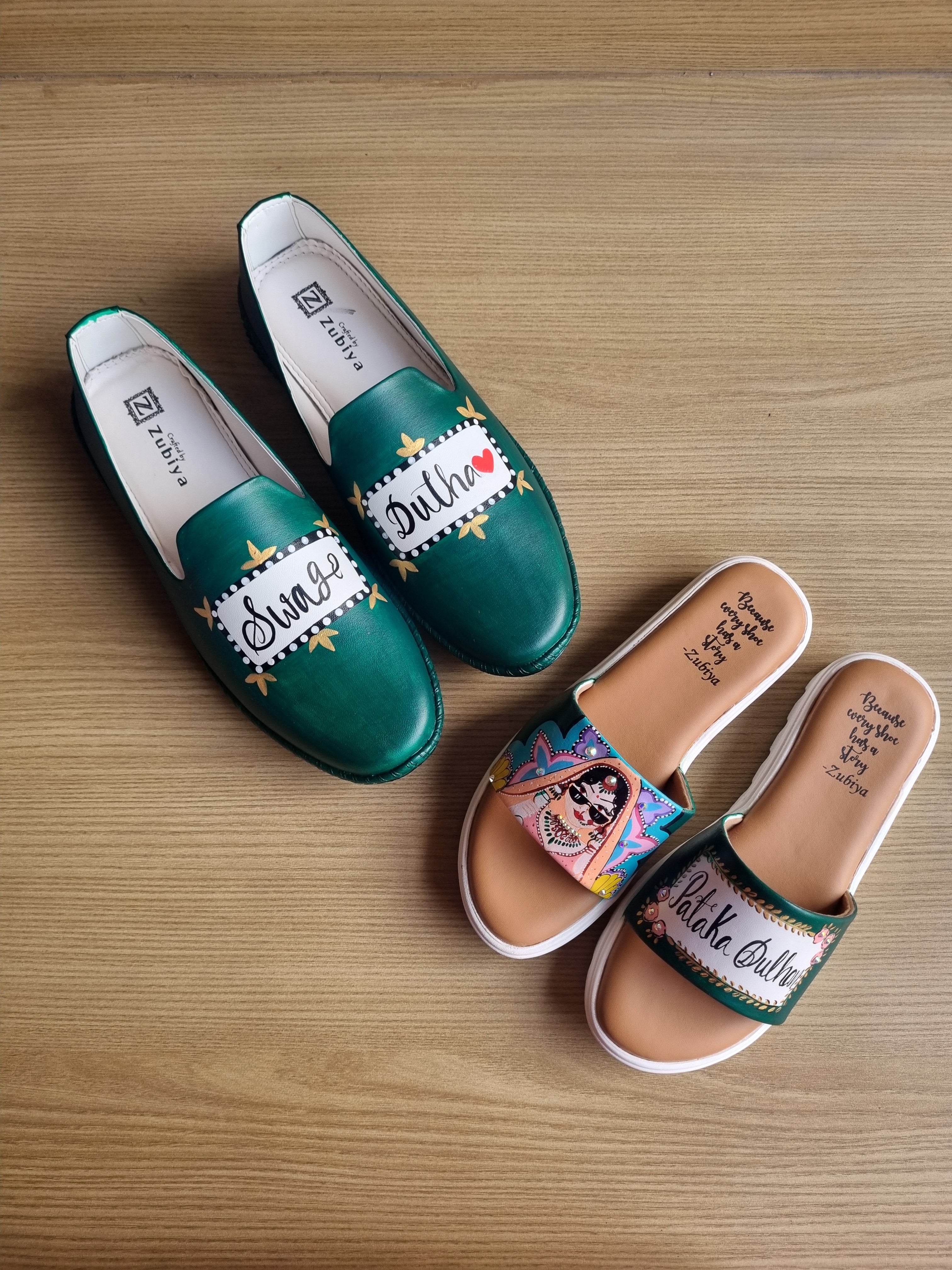 Emerald green juttis-slider couple combo