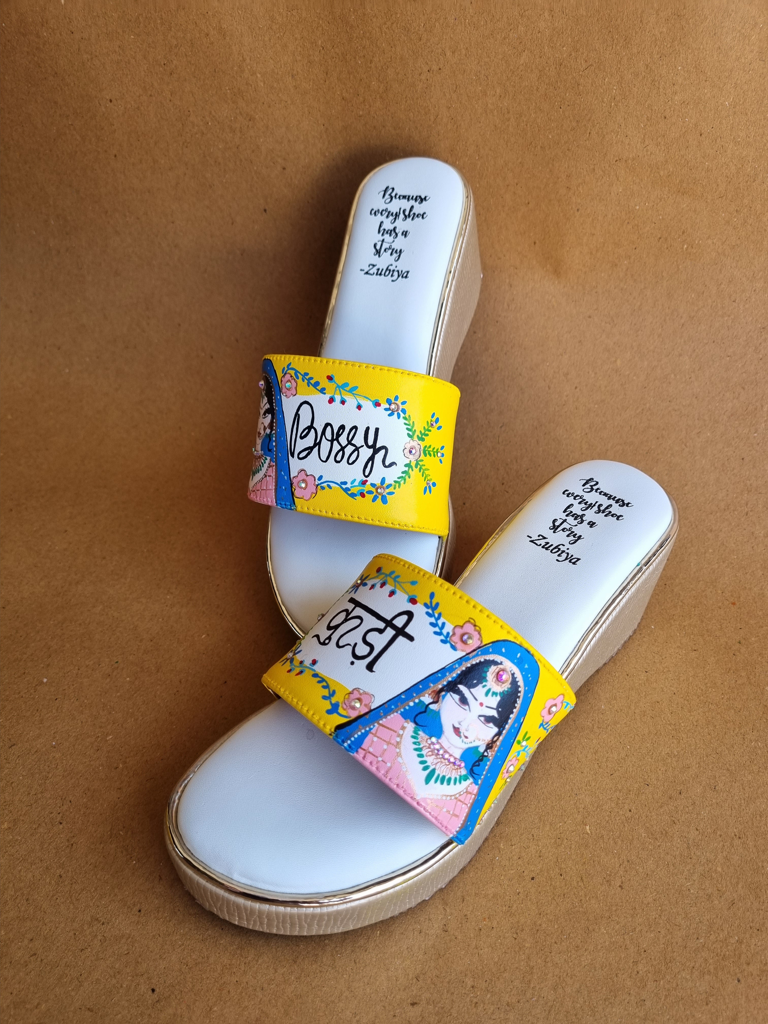 Yellow golden 3 inch wedges swag dulhan heels