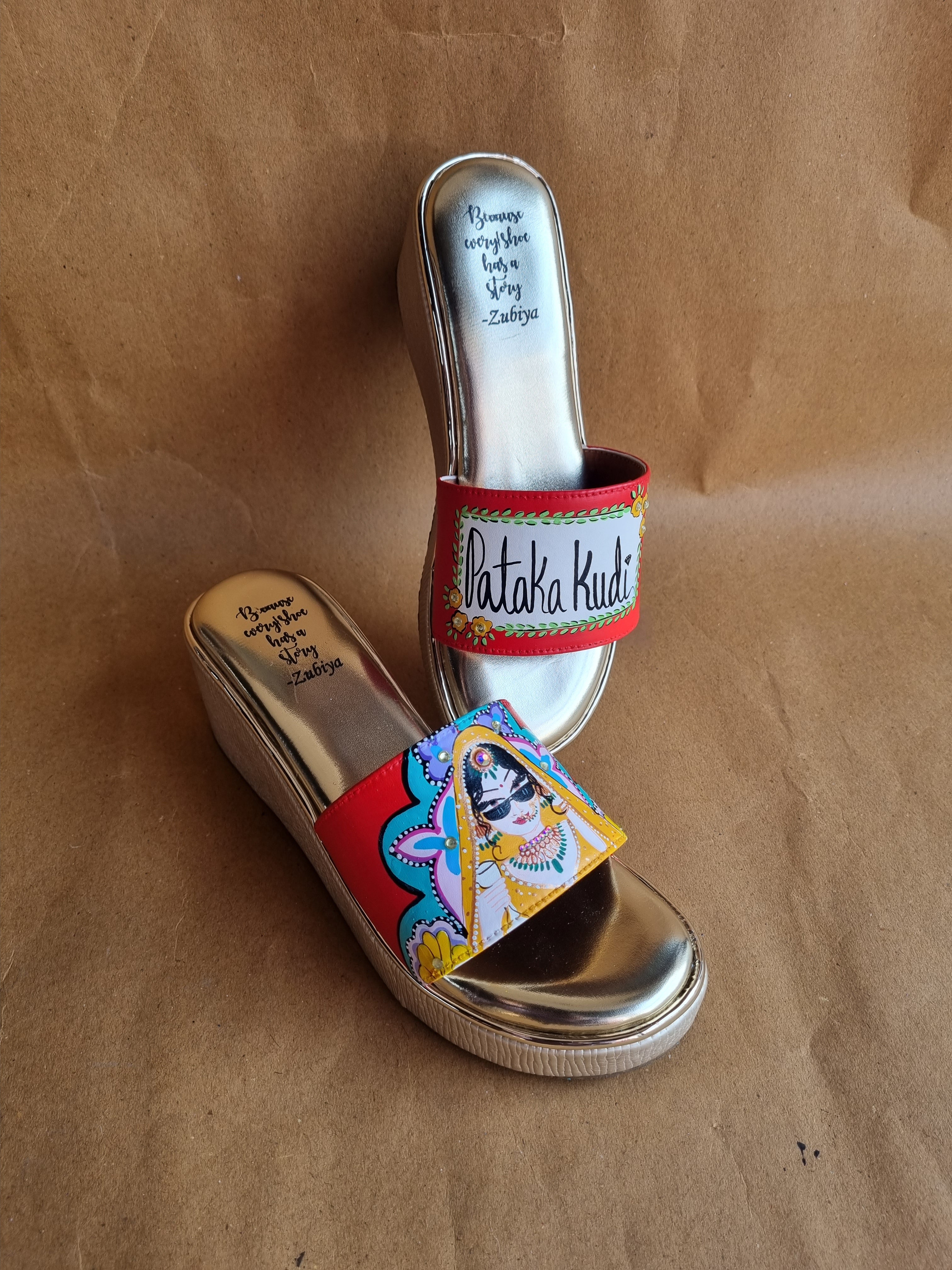 Maroon golden wedges swag dulhan heels