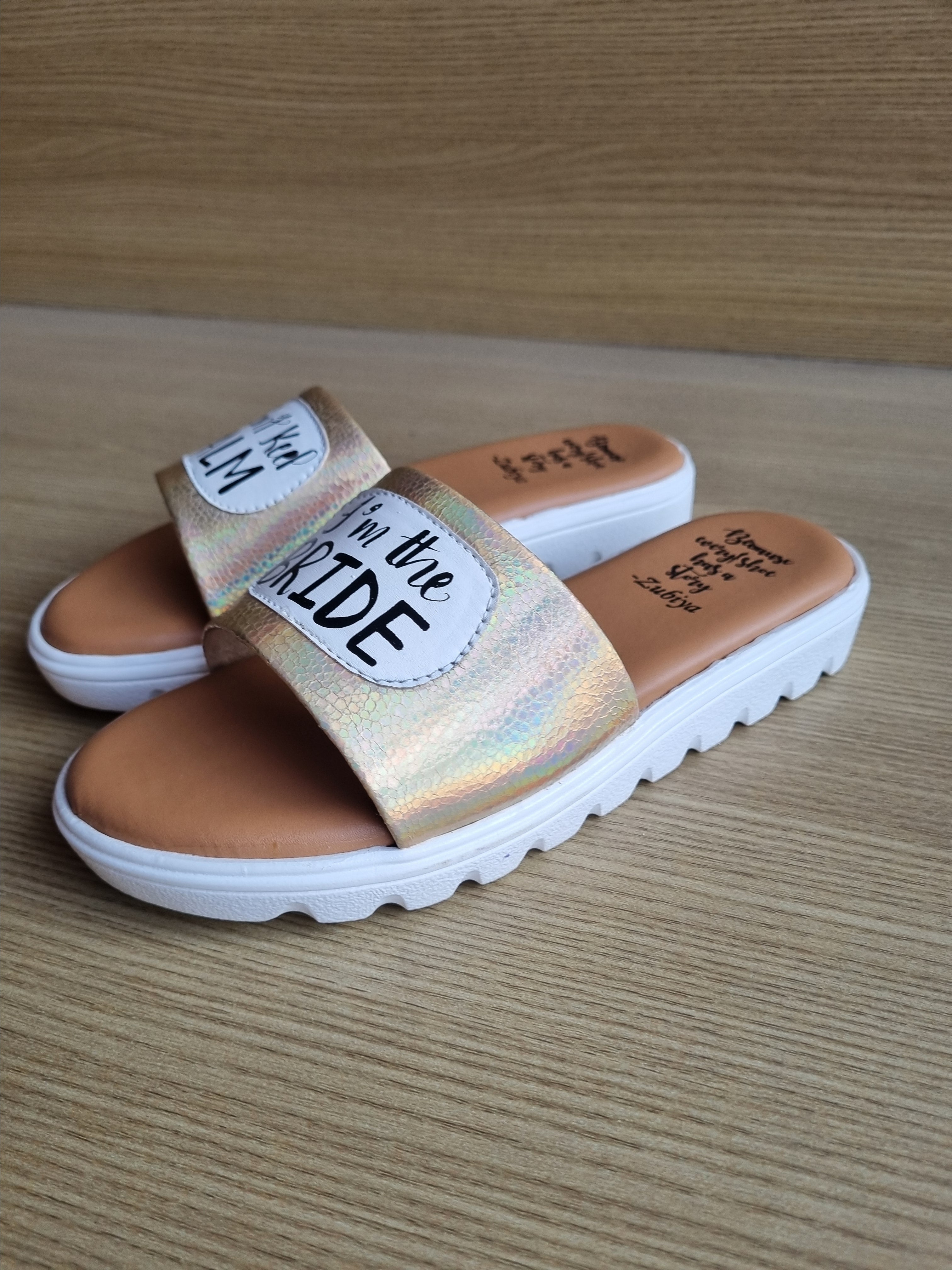 I Cant Keep Calm (golden white sole Slides)