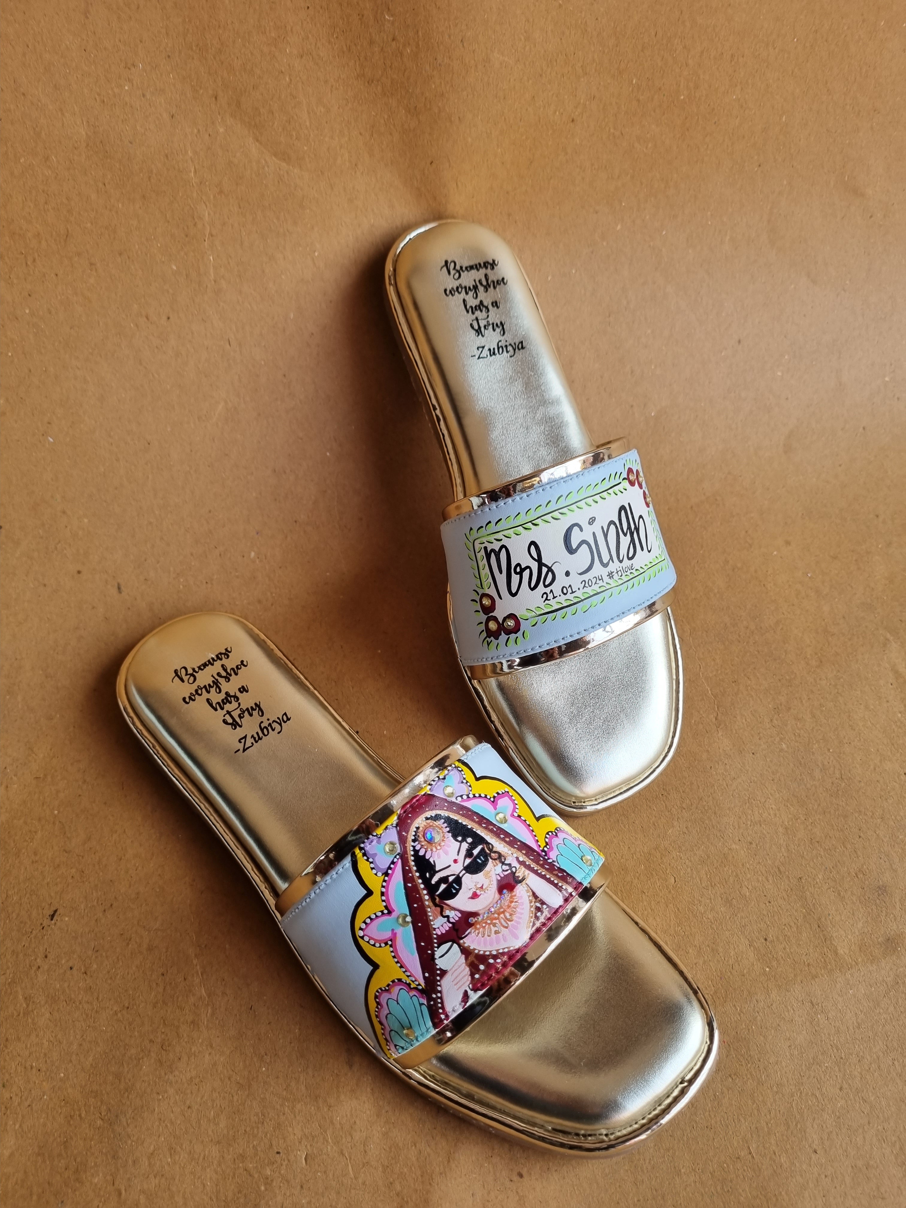 Powder blue swag dulhan golden flats