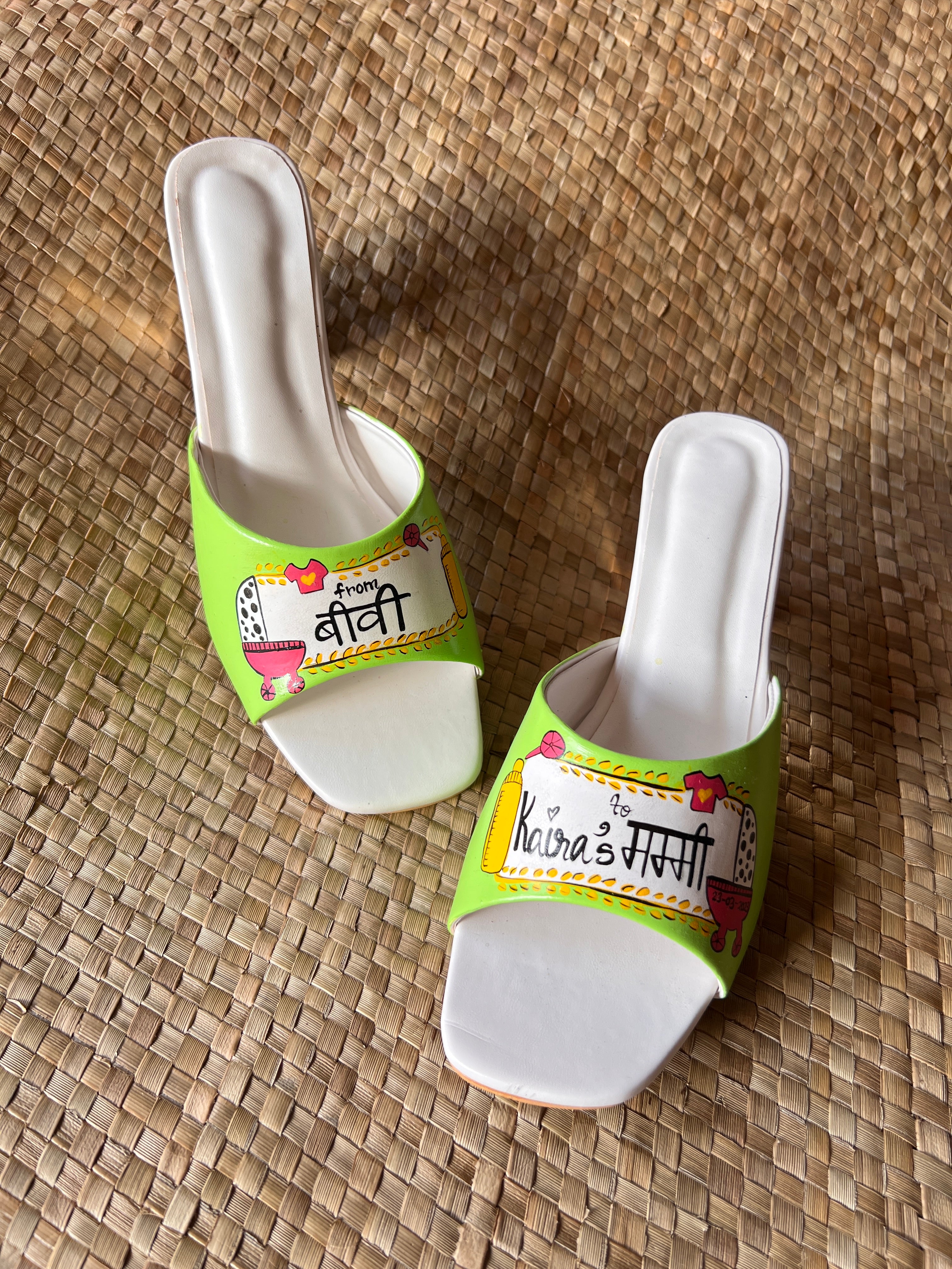 Mom to be neon green heels