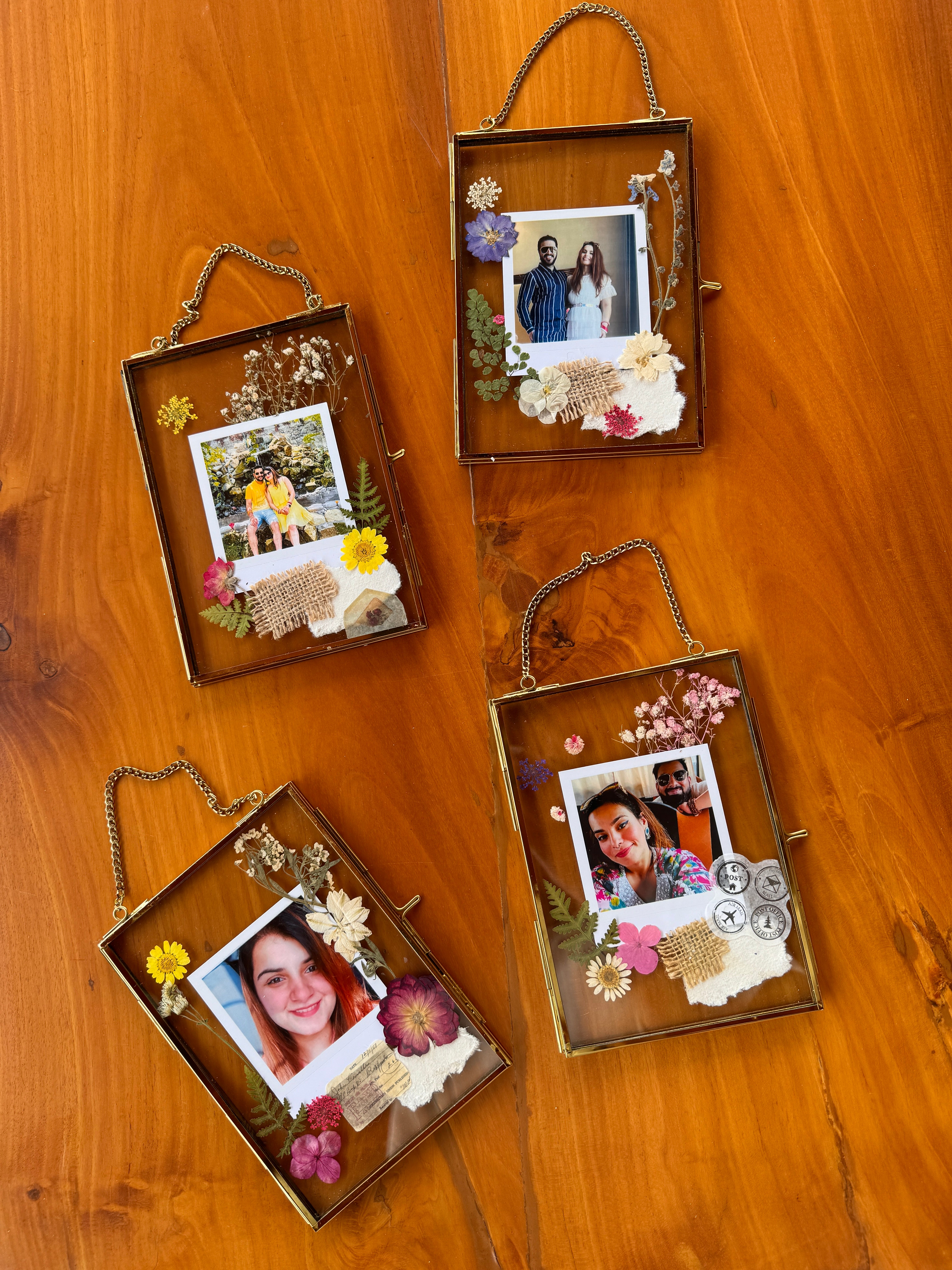 Set of 4 floral Pressed flower photo frame with photo