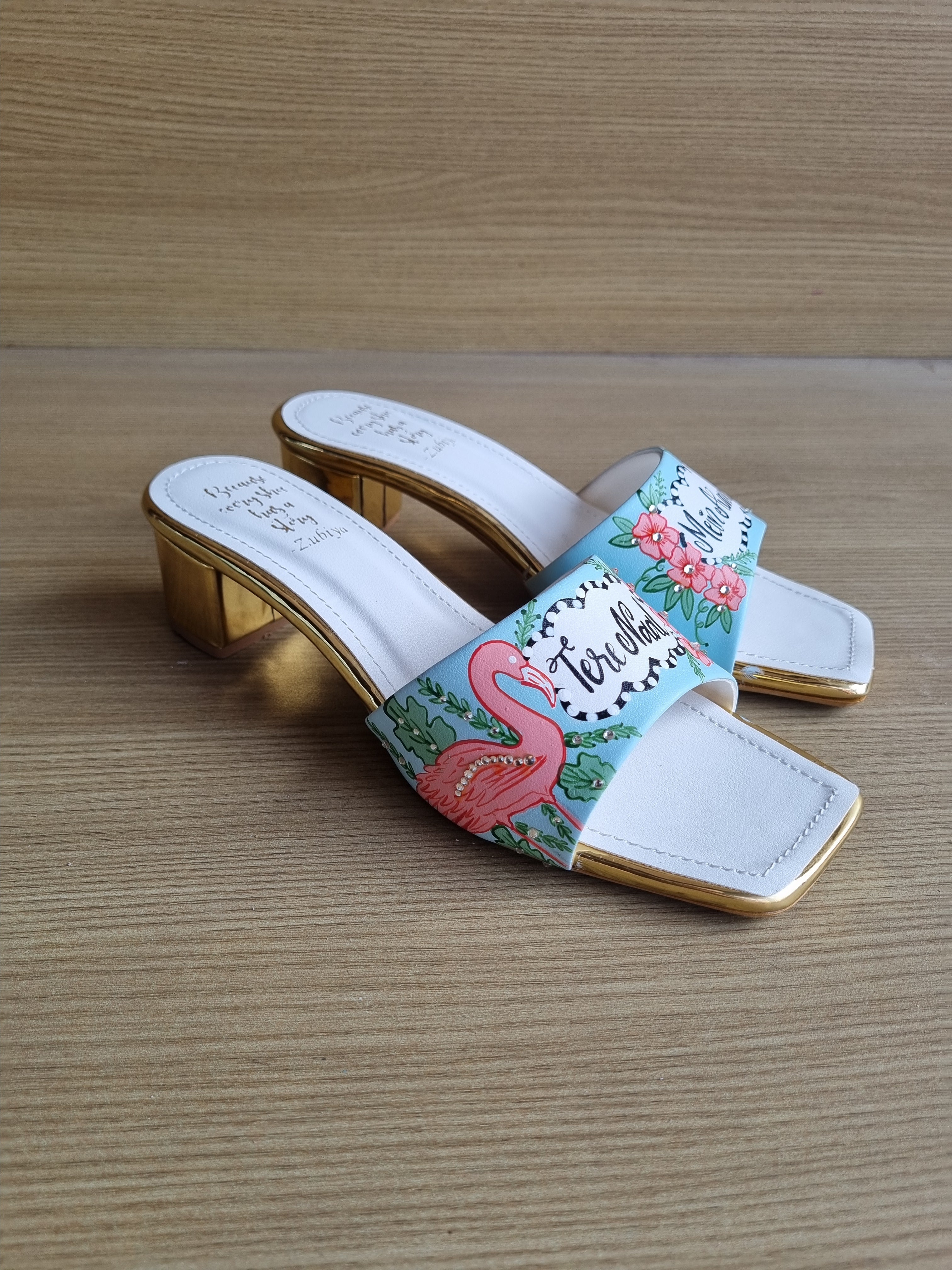 Chalk blue flamingo heels