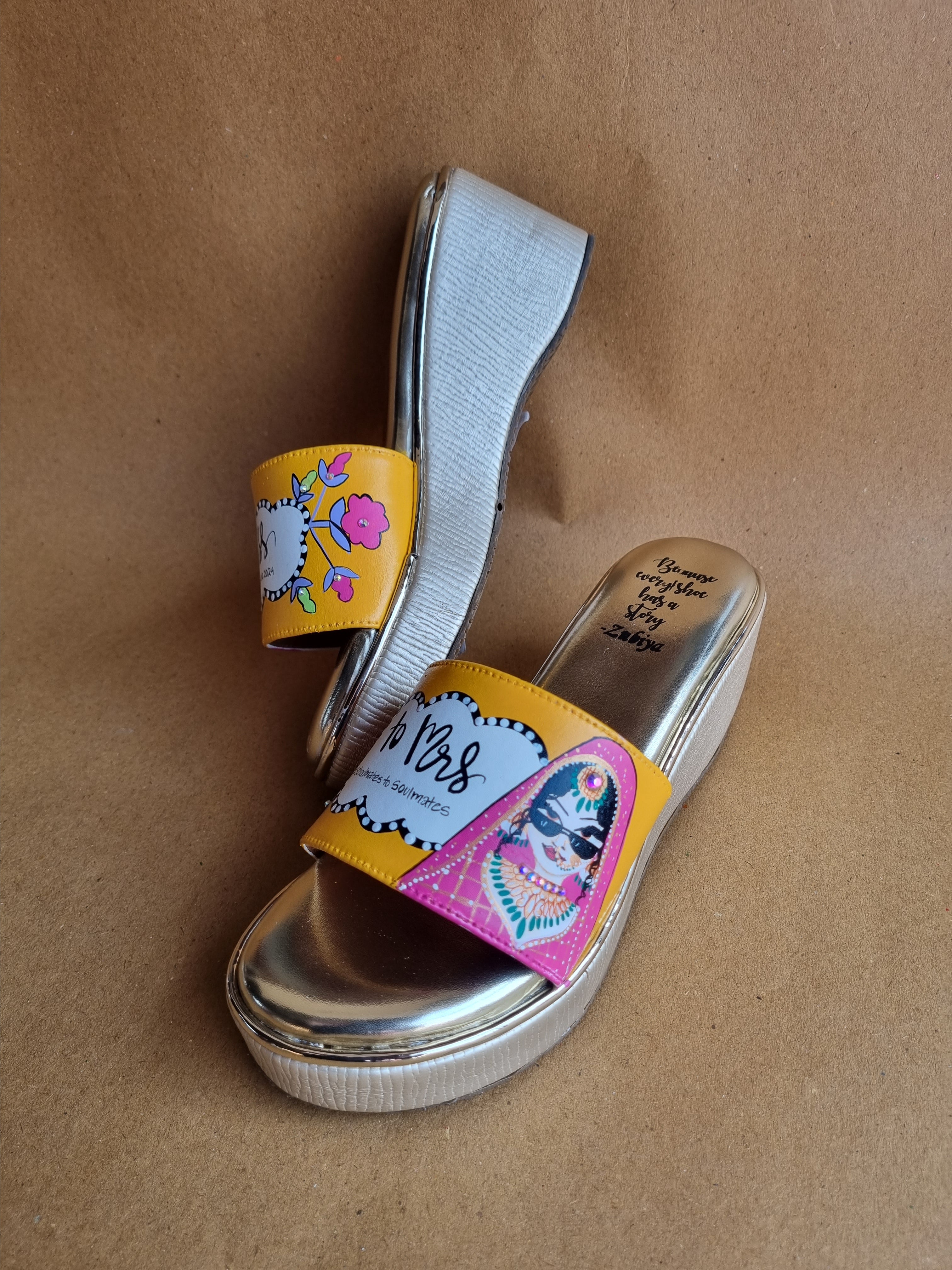 Orangish yellow golden wedges dulhan heels