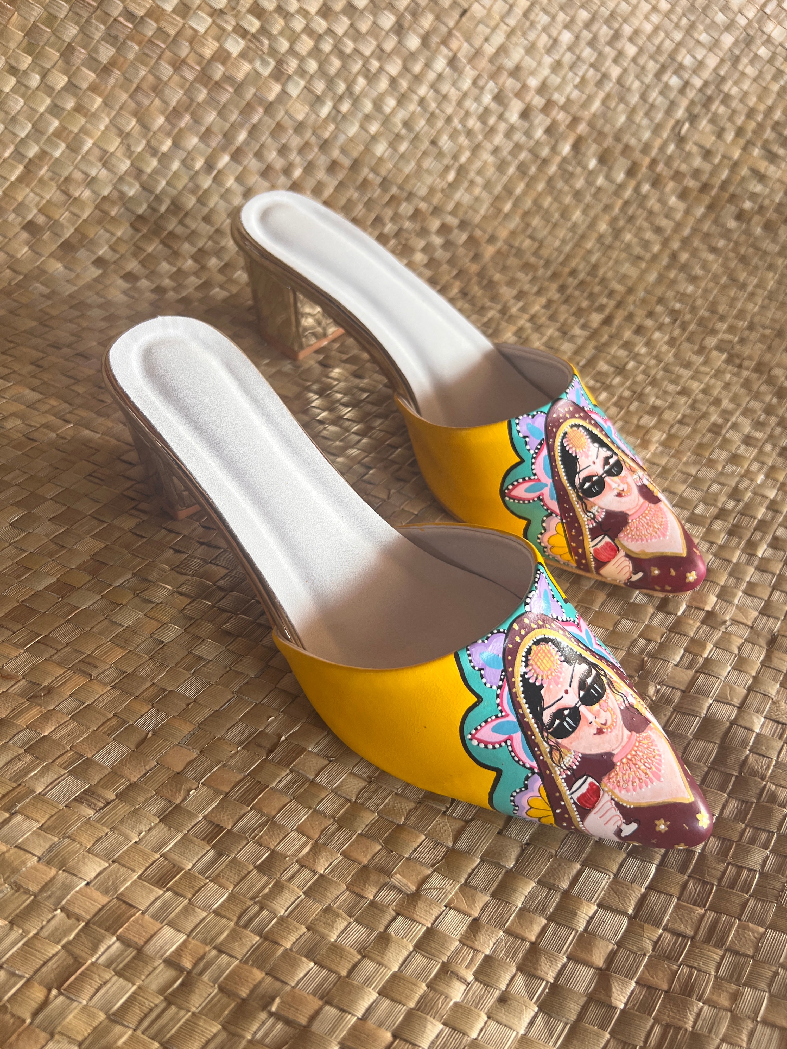 Yellow 2 inch swag bride mules