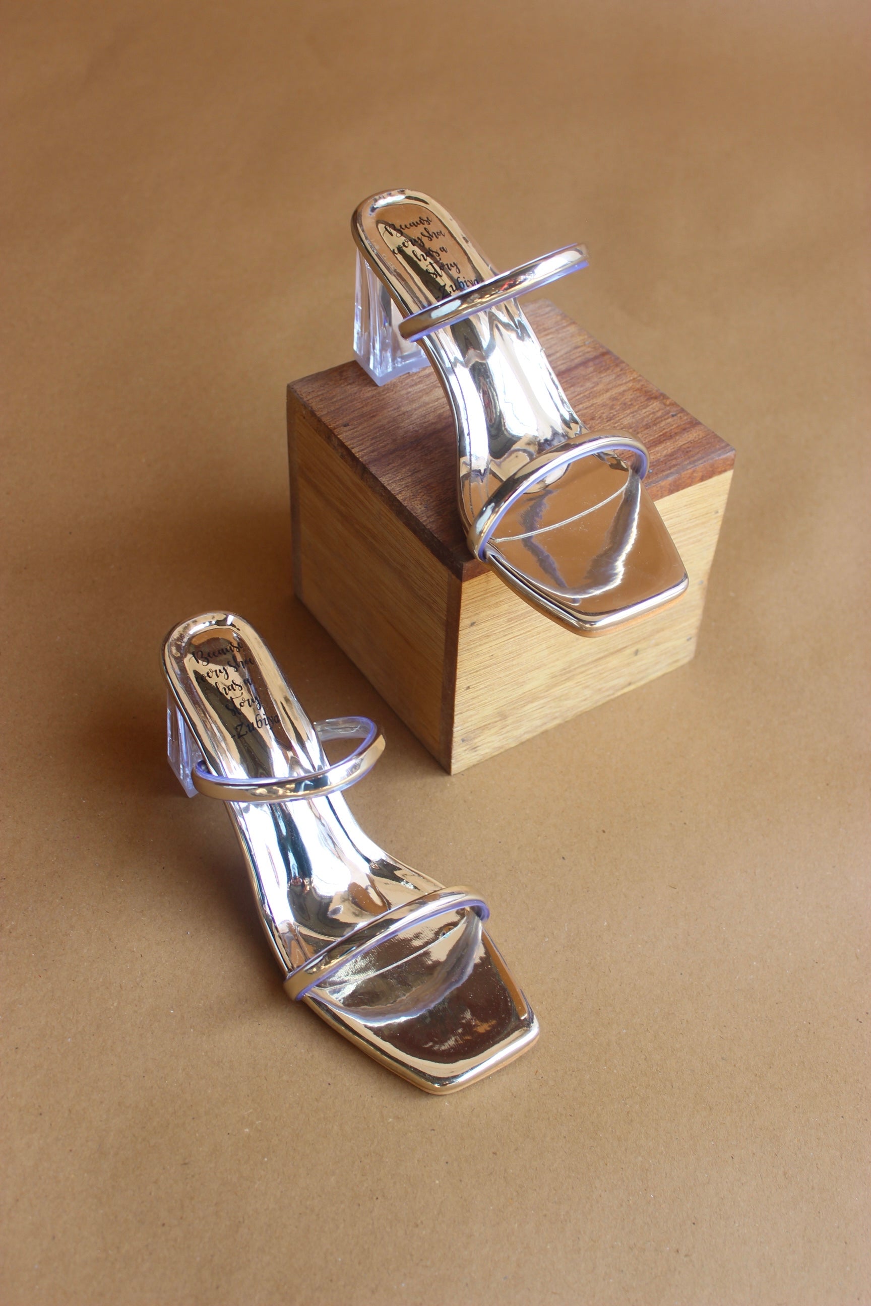 Golden mettalic double strappy heel