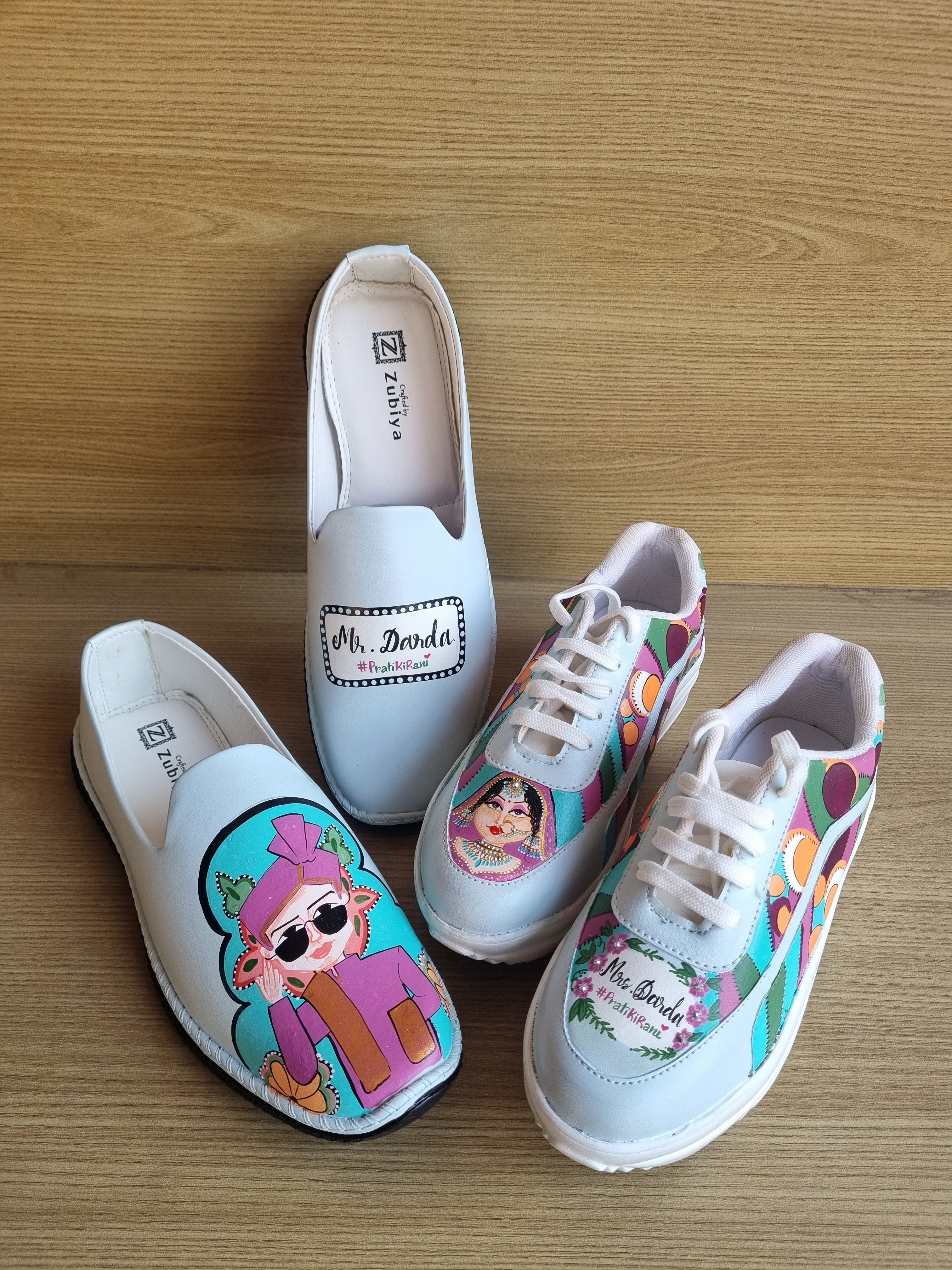 Powder blue mojri-heel sneakers couple Combo