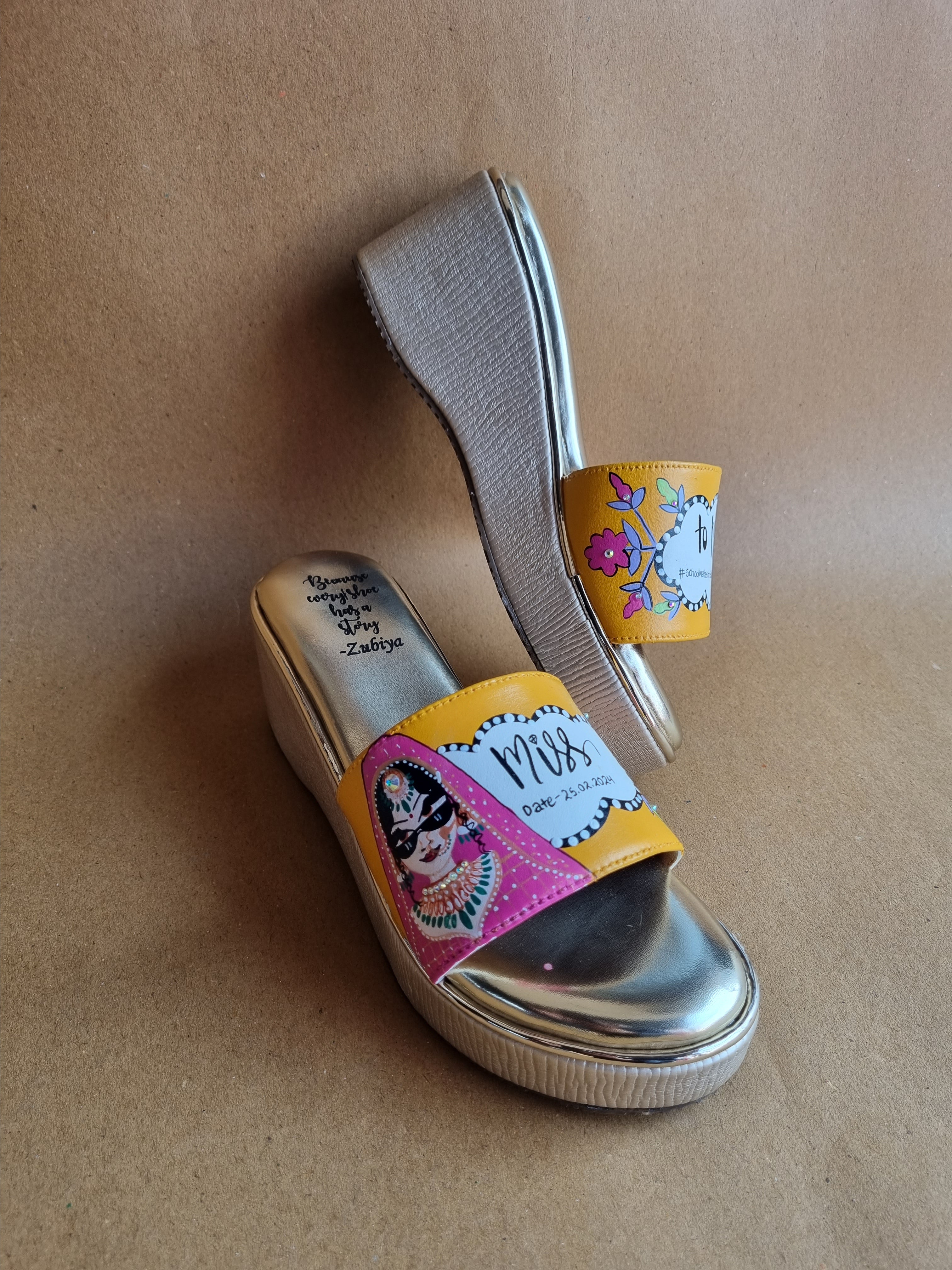 Orangish yellow golden wedges dulhan heels