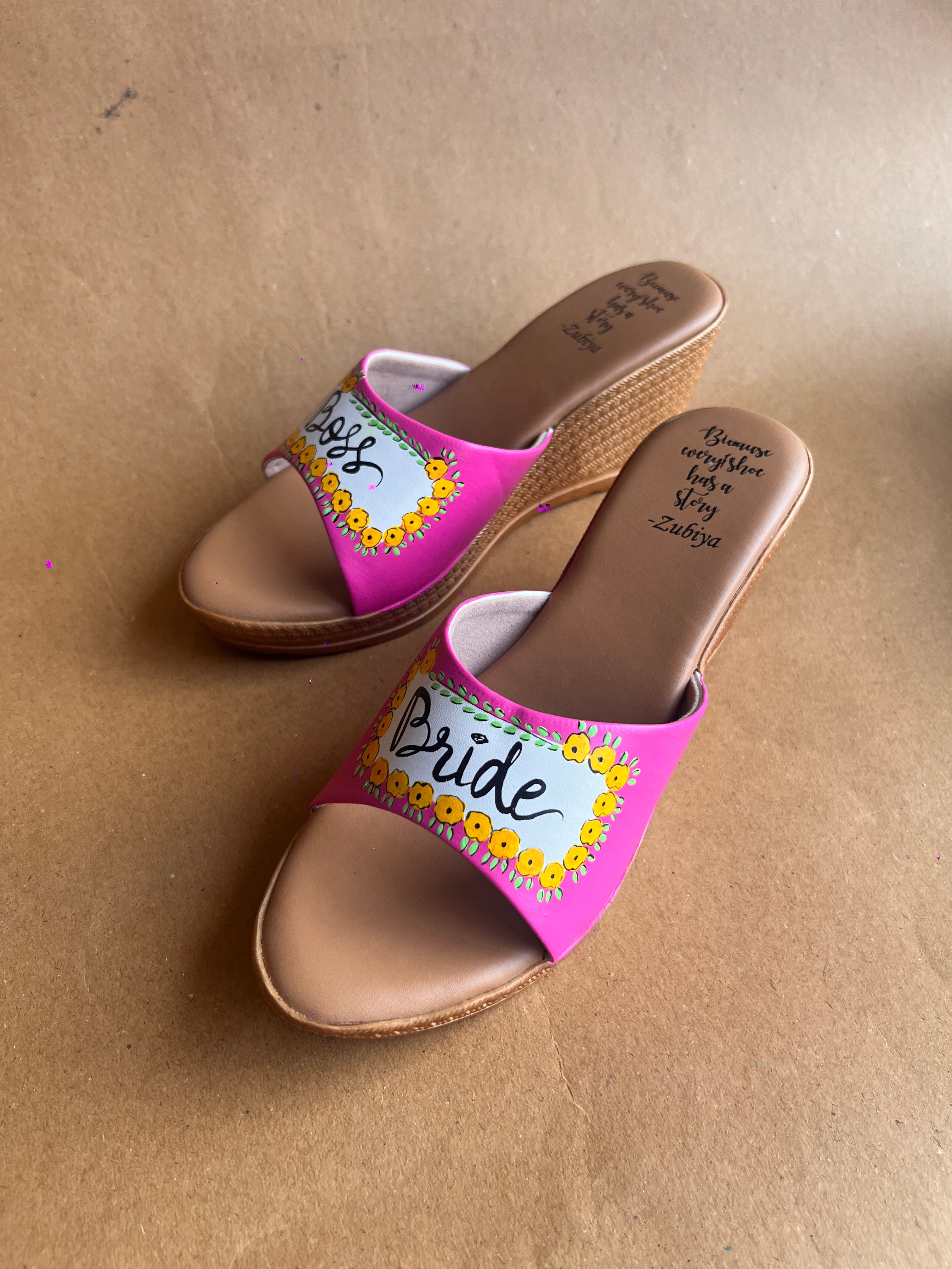 Baby pink wedges floral details