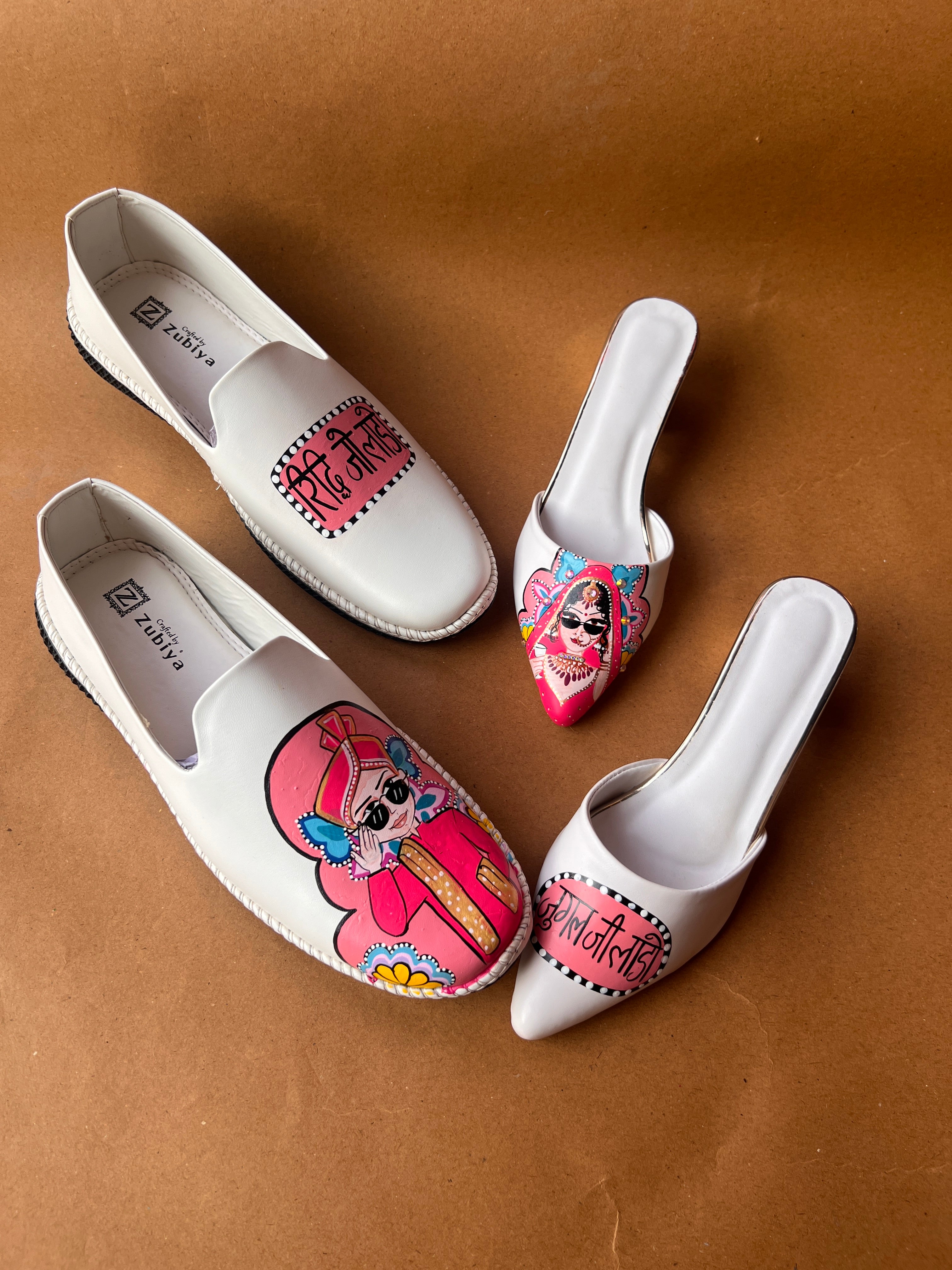 White pink men’s Mojris -2 inch mules couple combo