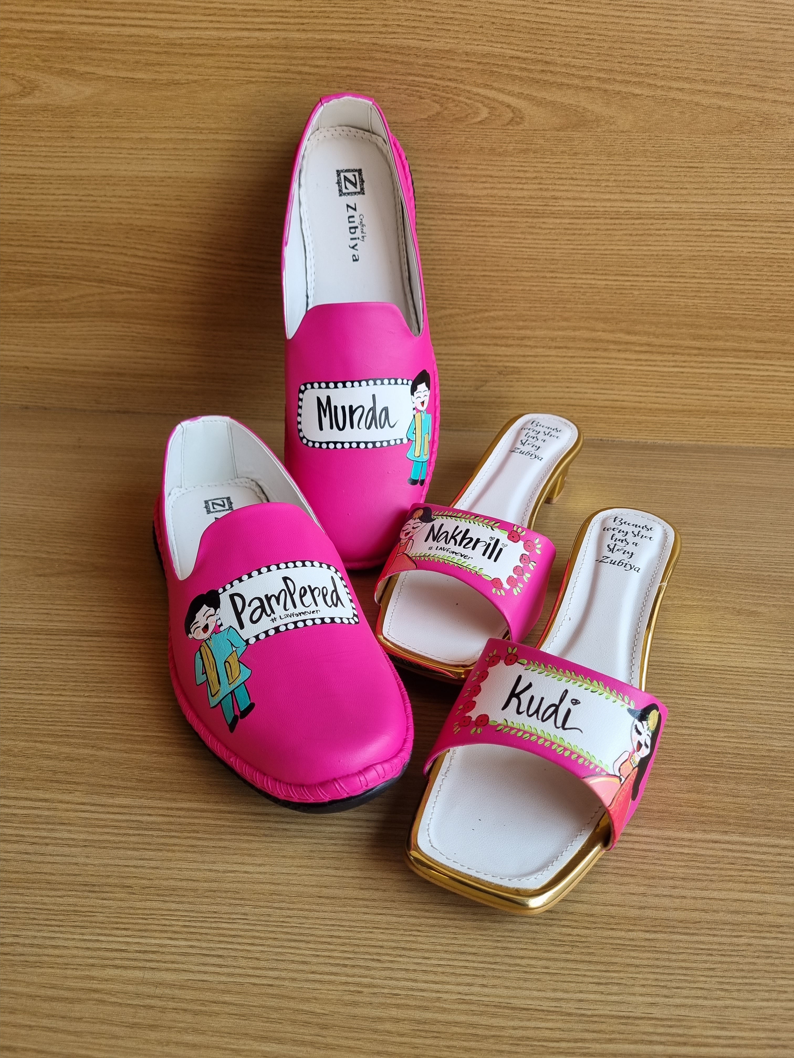 Hot pink pampered munda-nakrili kudi swag couple combo