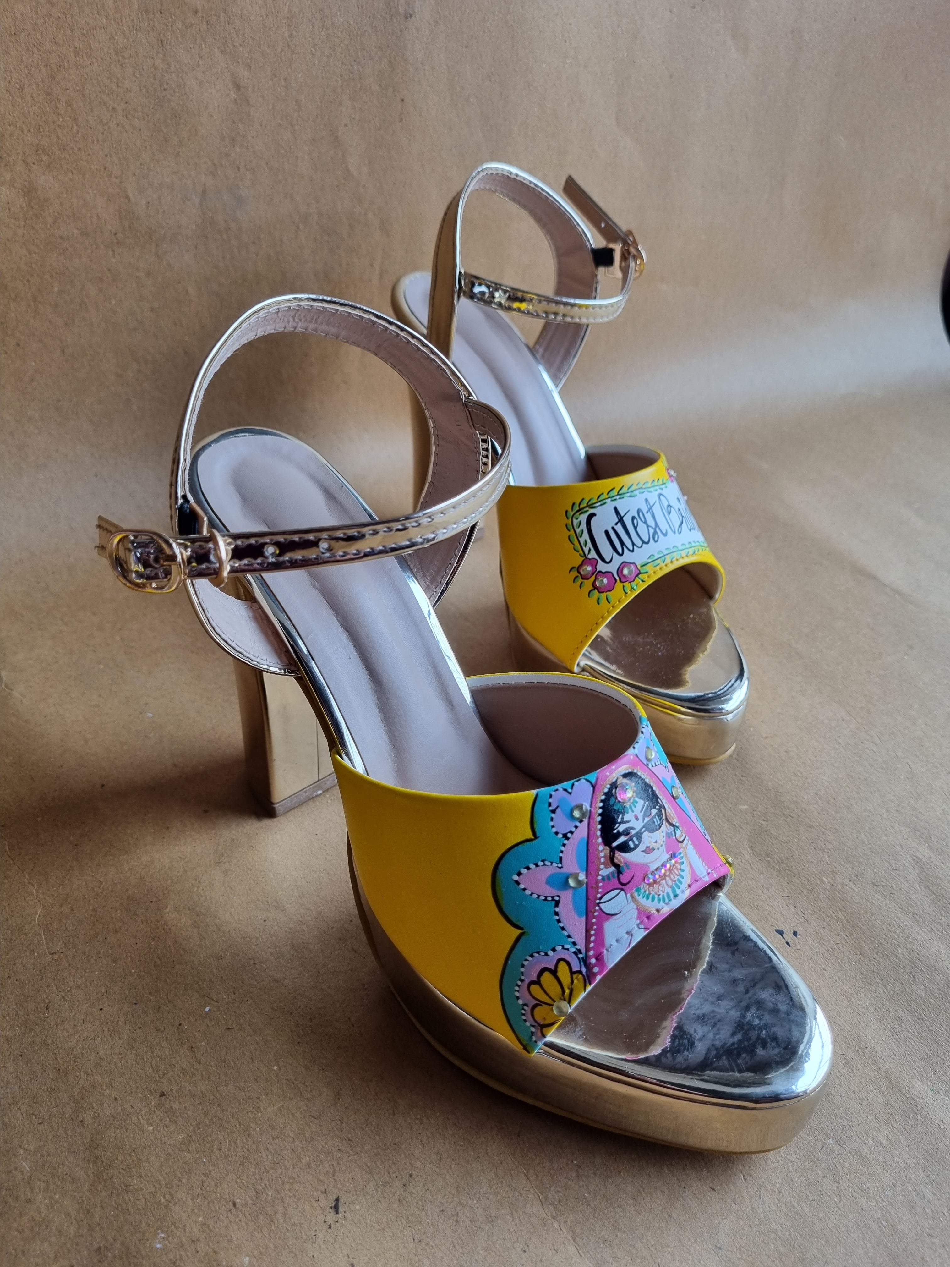 Yellow swag dulhan 5'inch heels with backsupport