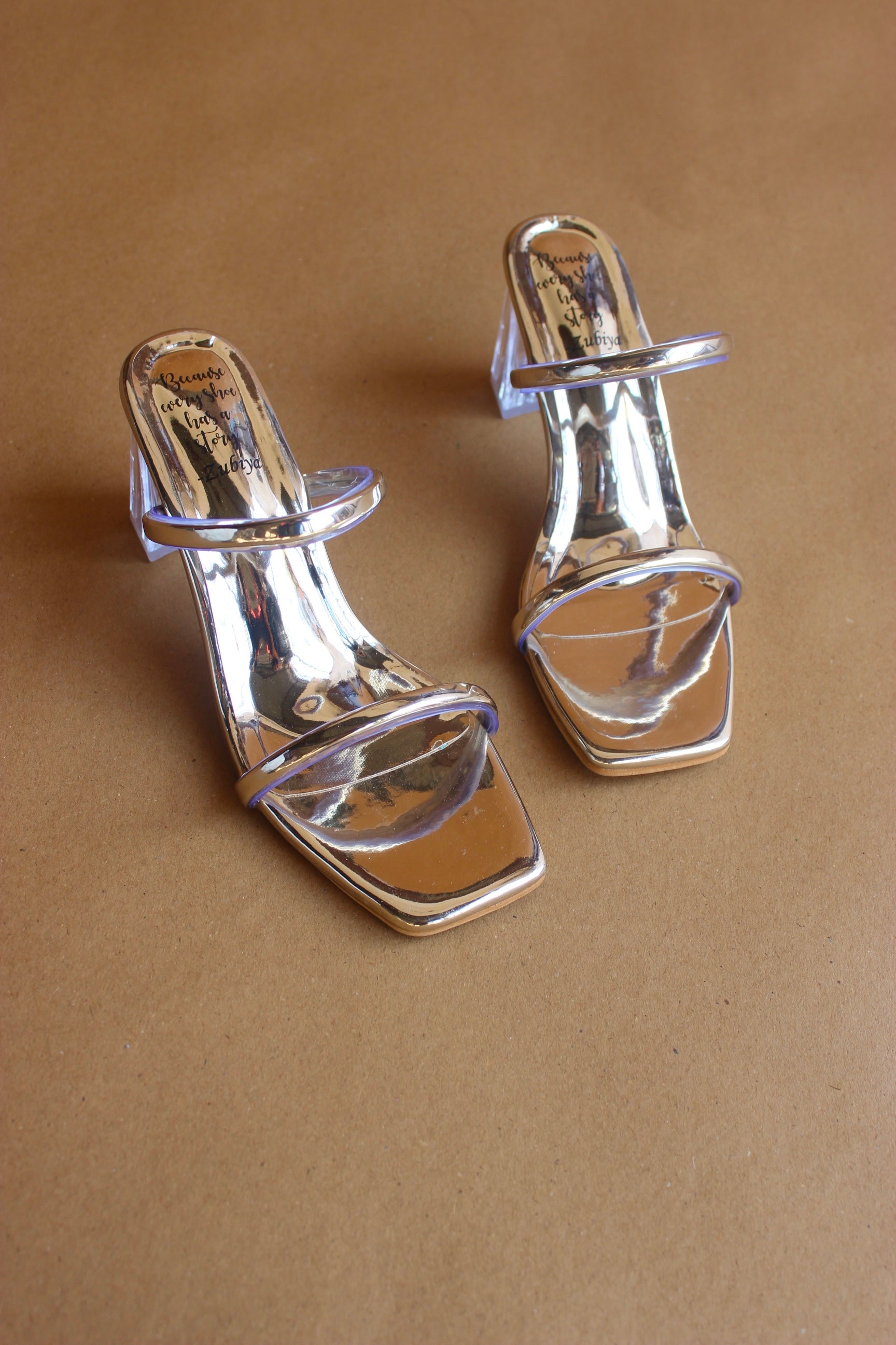 Golden mettalic double strappy heel