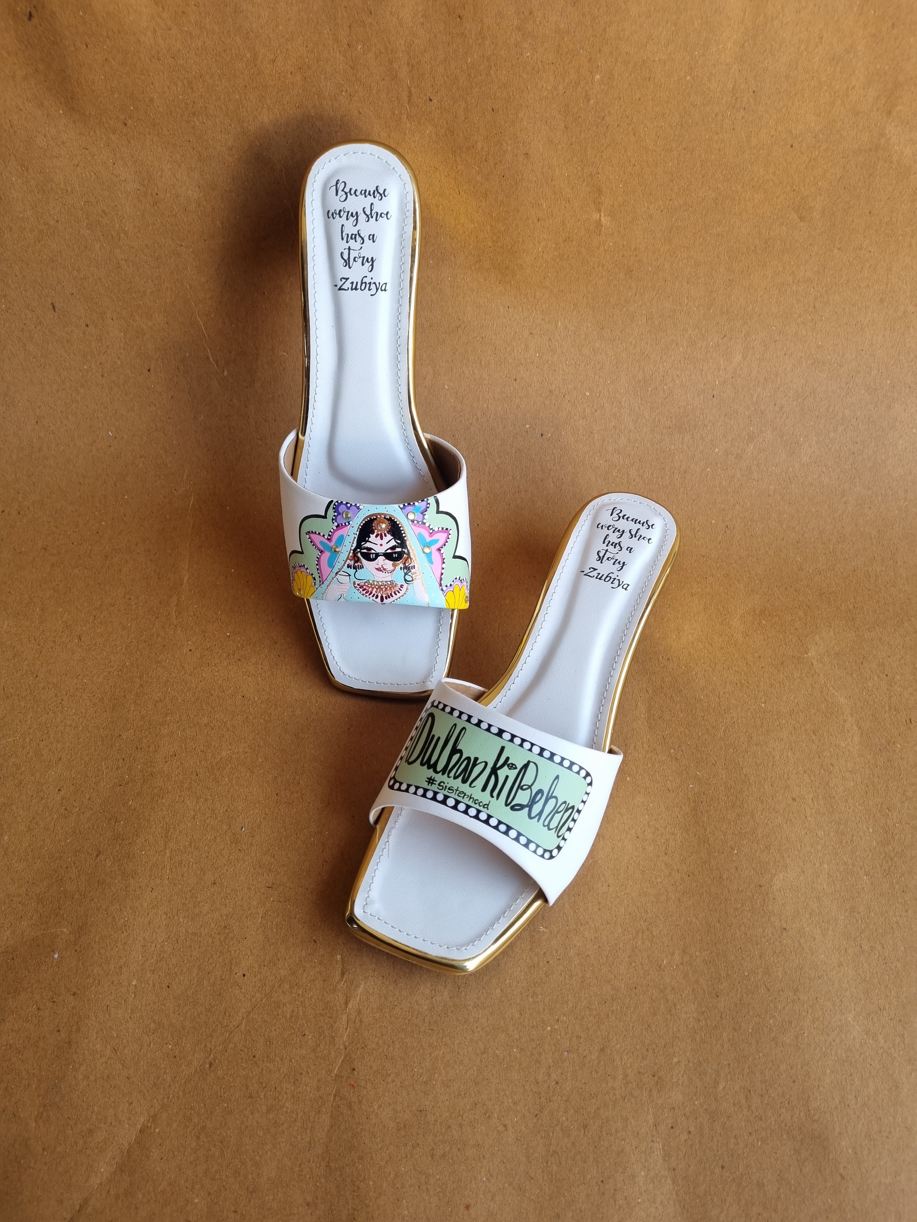 Dulhan ki behen Pista-white Artwork Heels