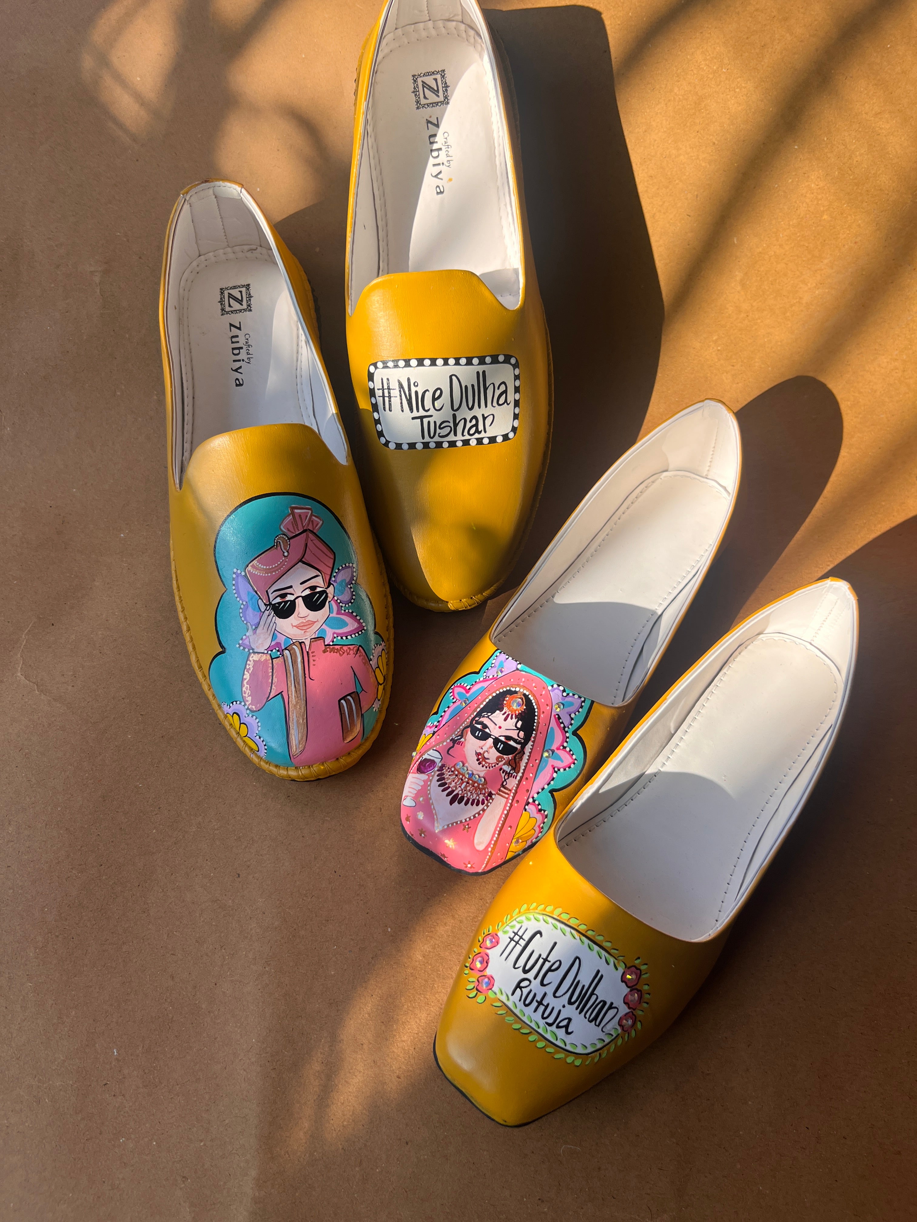 Mustard yellow juttis couple combo