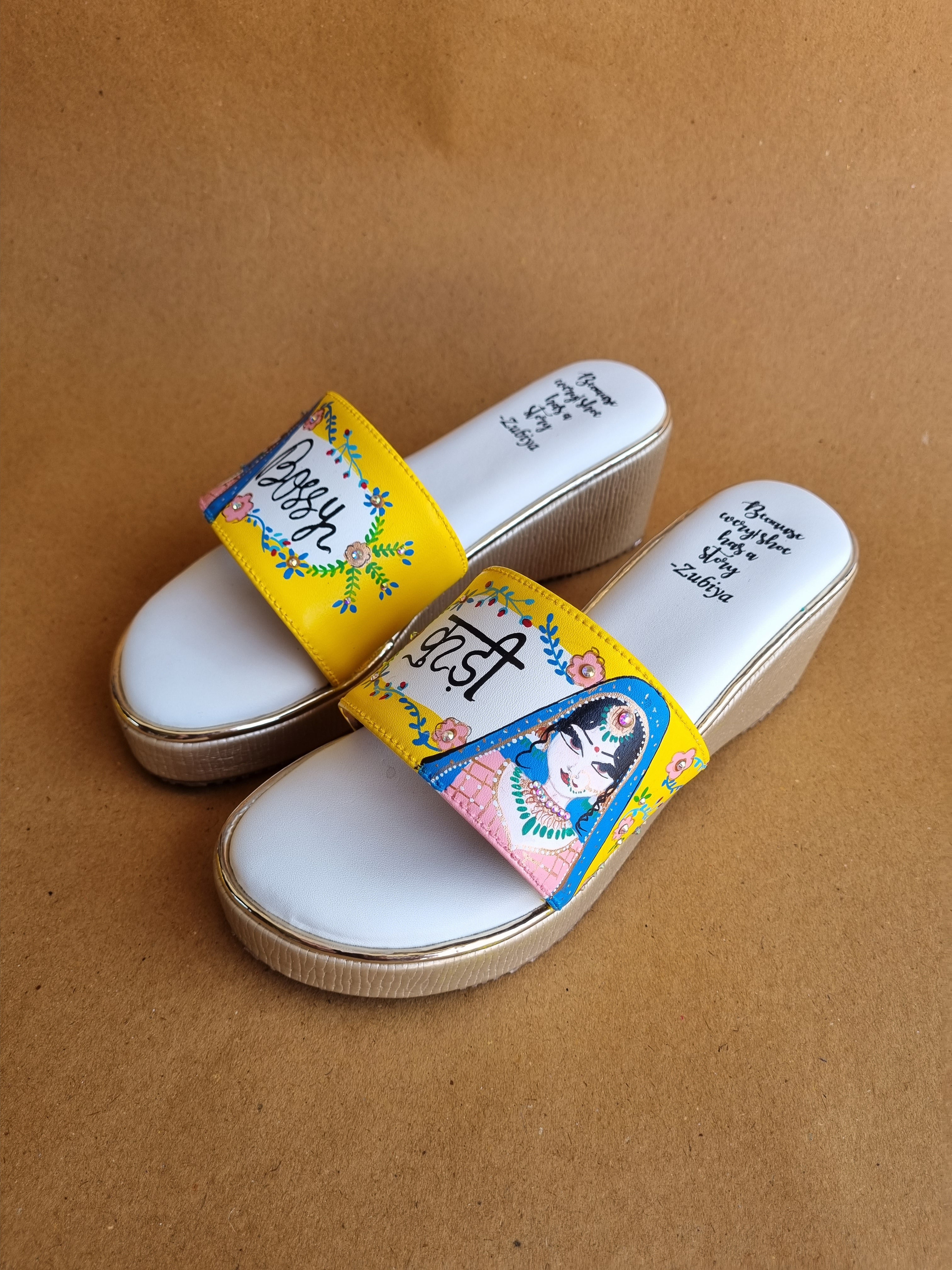 Yellow golden 3 inch wedges swag dulhan heels