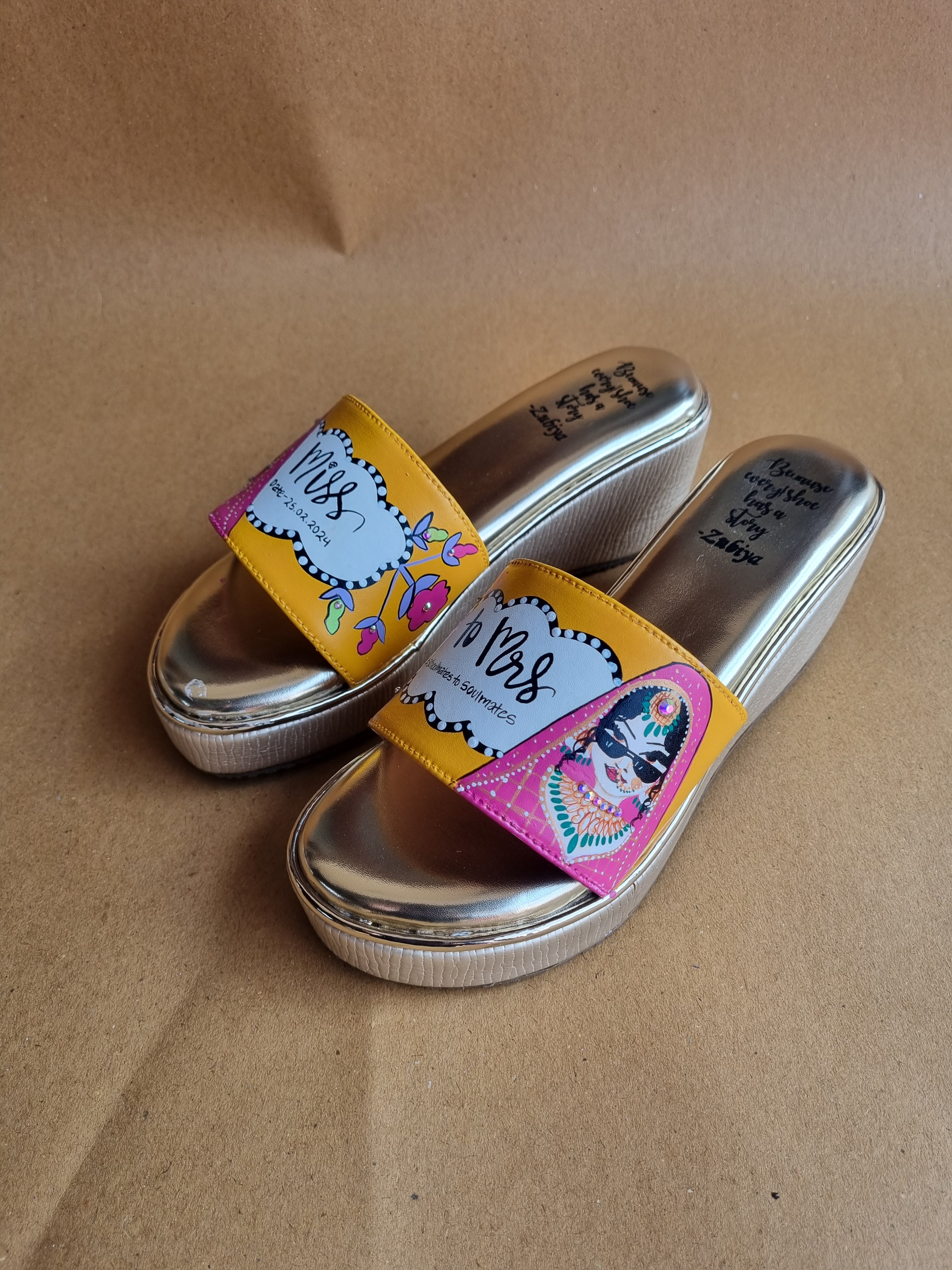 Orangish yellow golden wedges dulhan heels