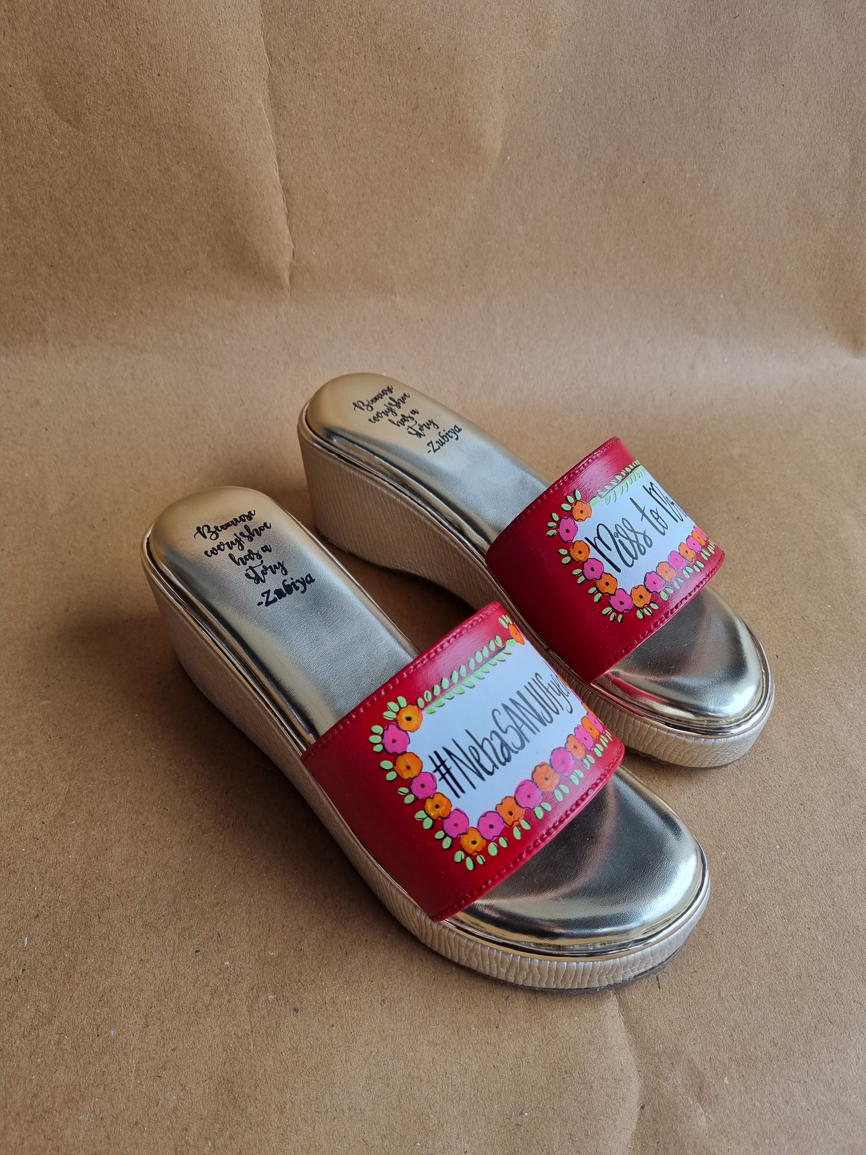 3 inch red golden wedges heels