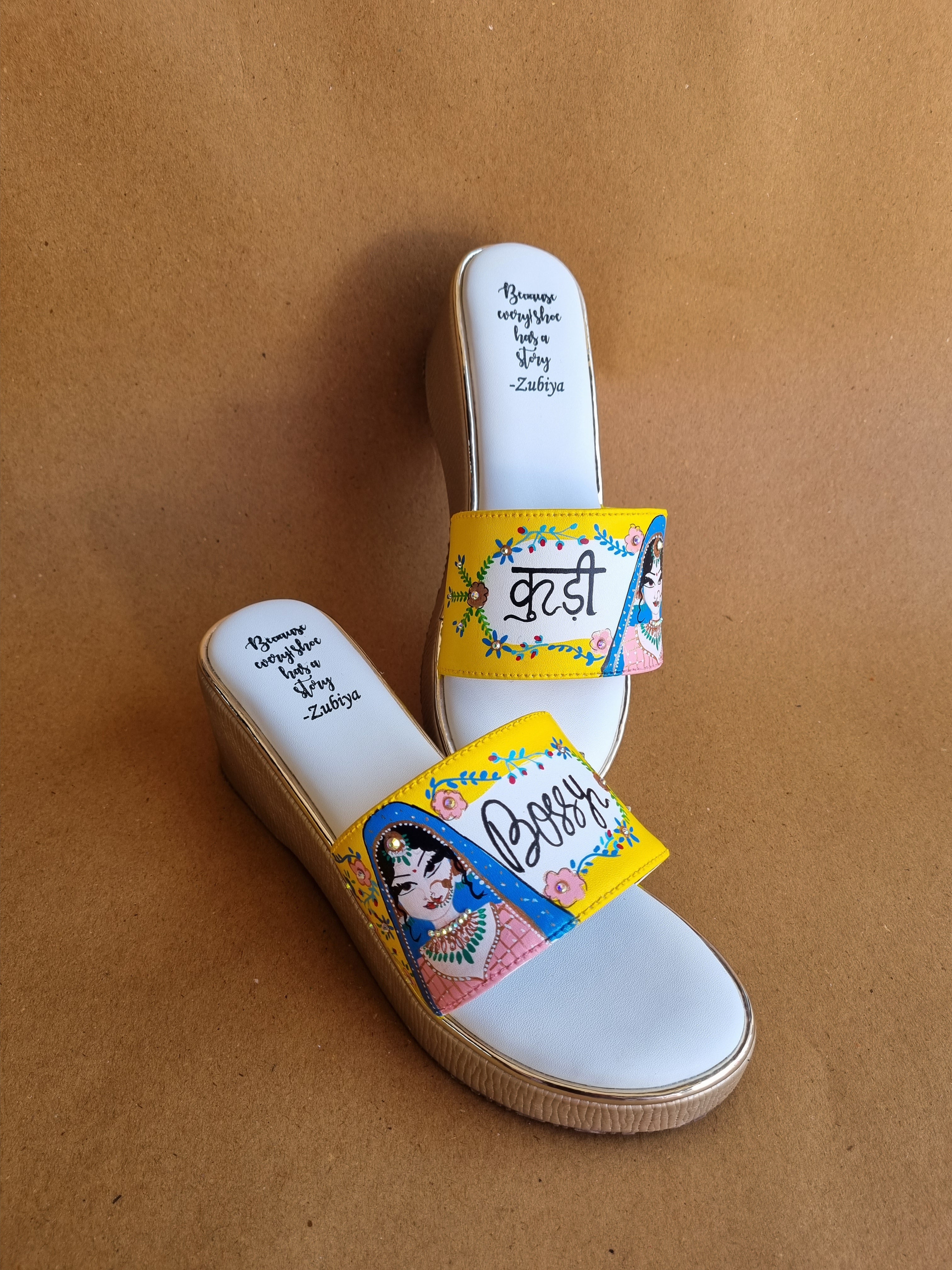 Yellow golden 3 inch wedges swag dulhan heels