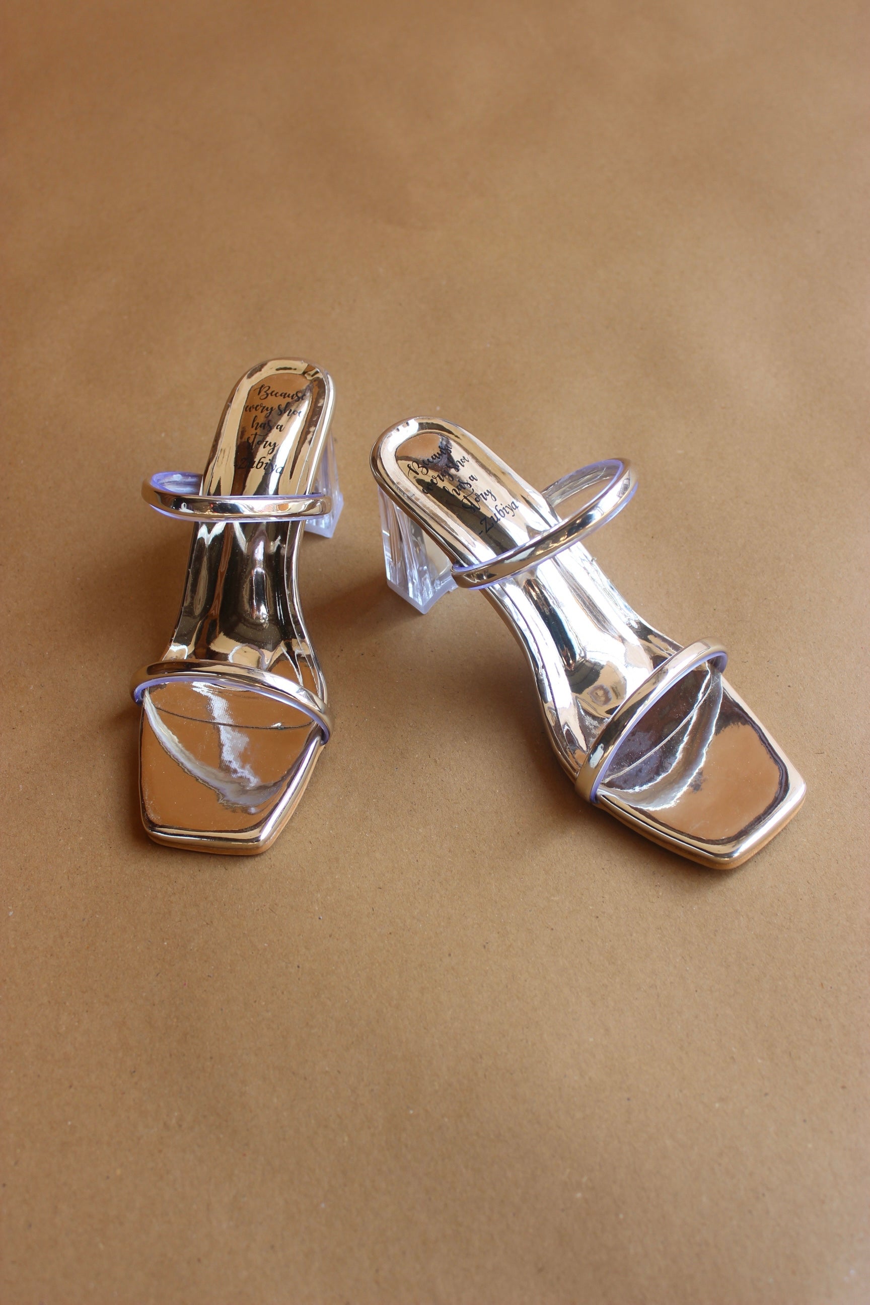 Golden mettalic double strappy heel