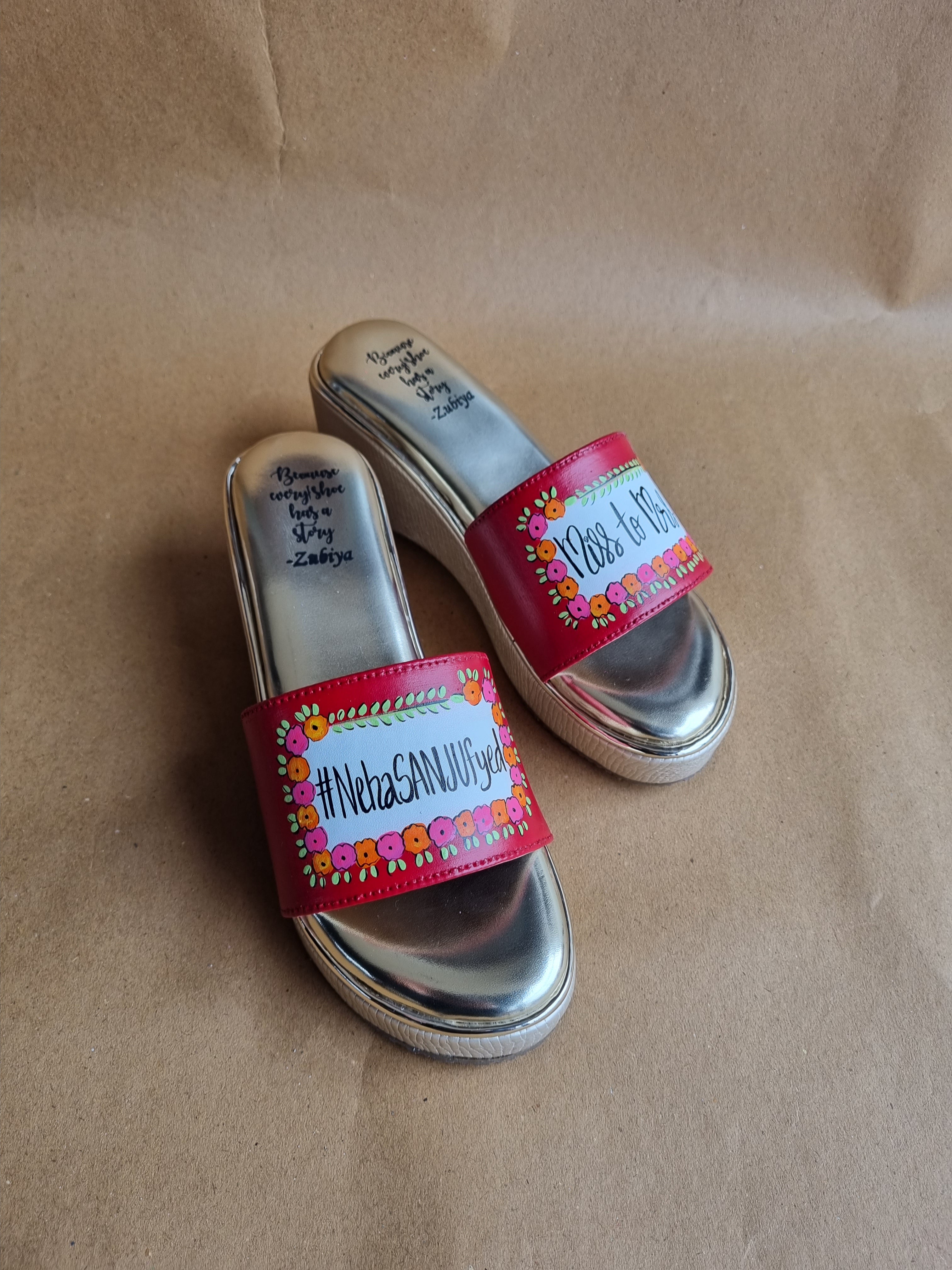 3 inch red golden wedges heels