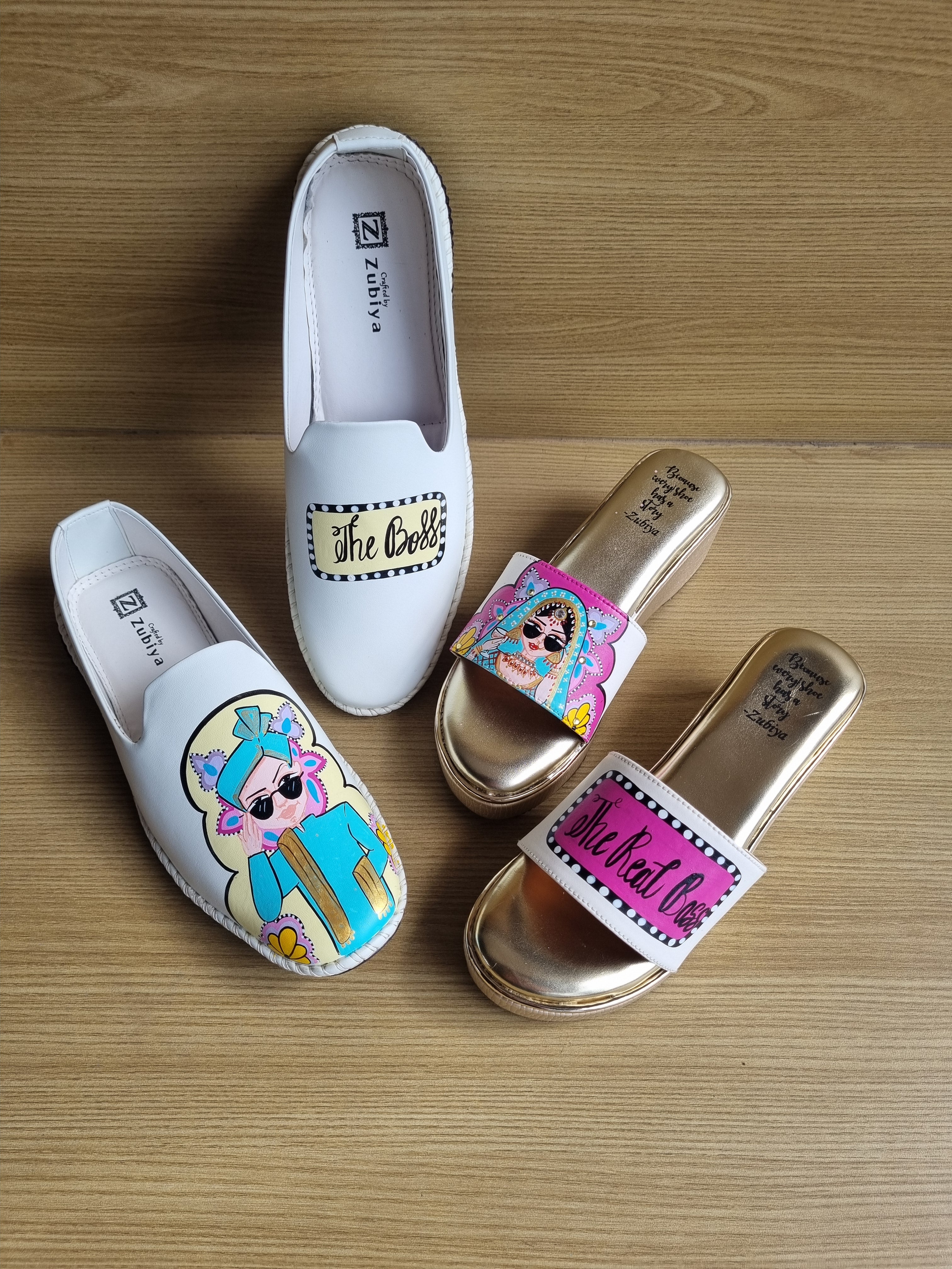 White pink Mojris-juttis combo