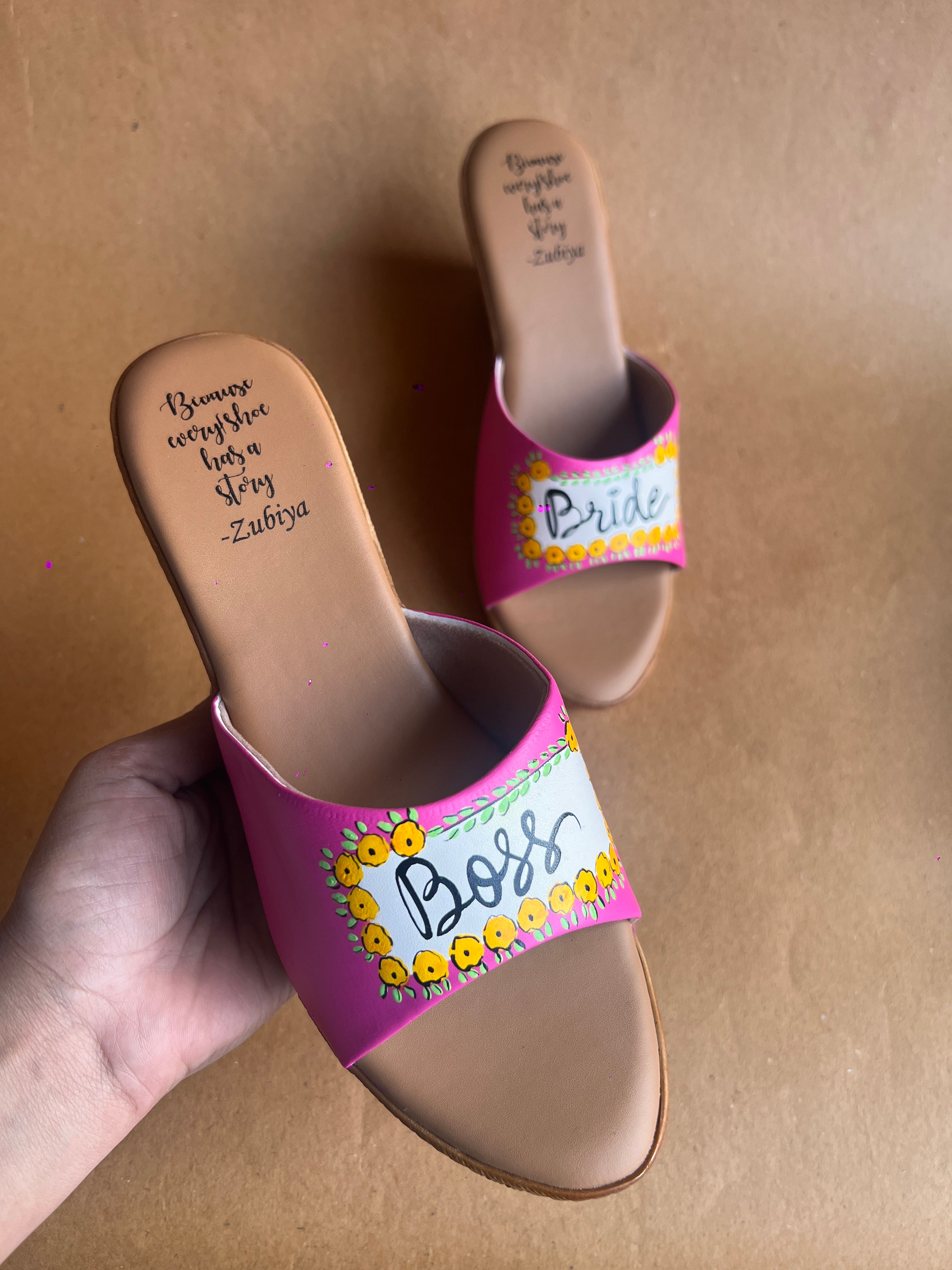 Baby pink wedges floral details