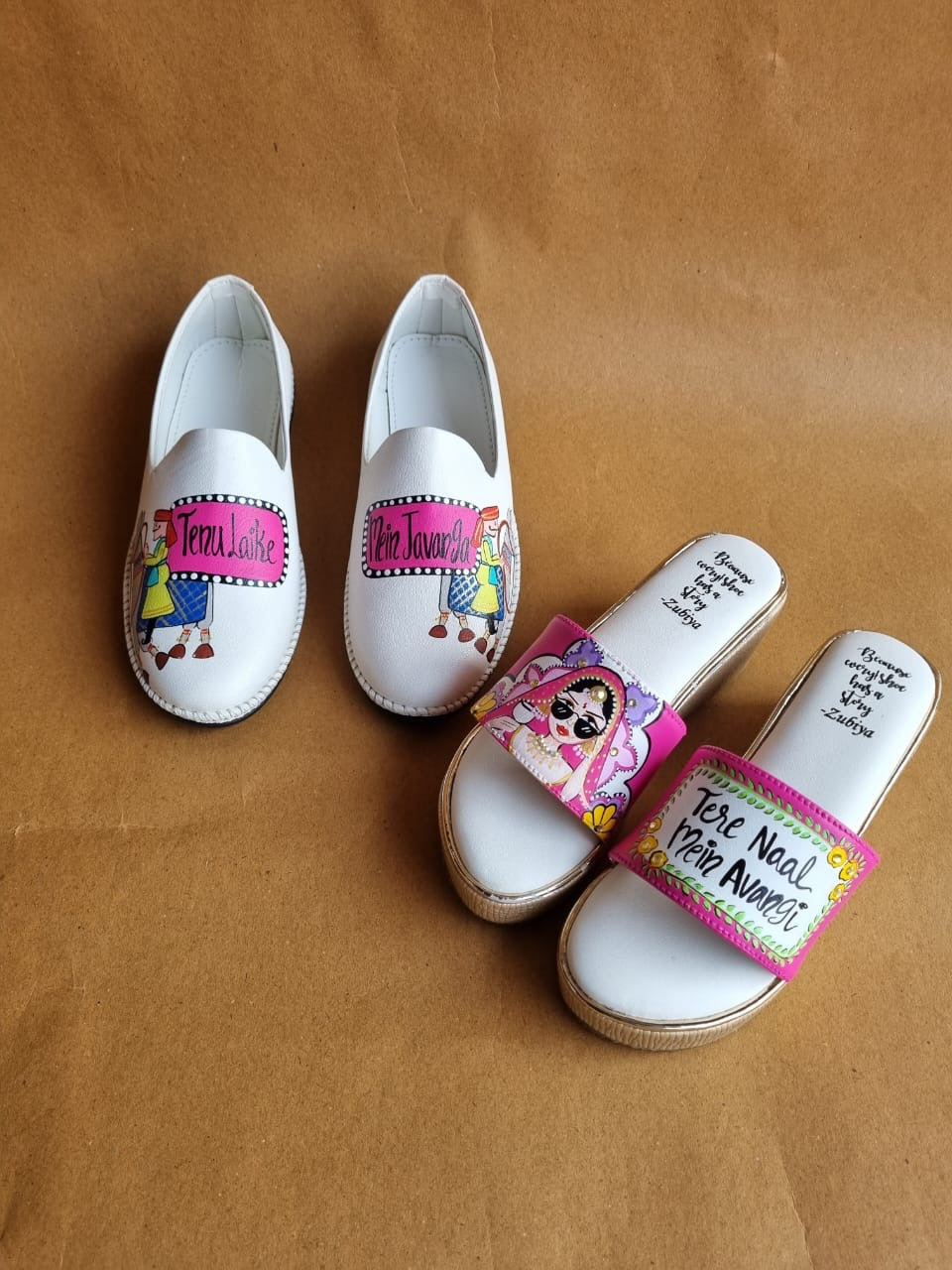 White - hot pink men’s Mojris - 2.5 inch golden wedges couple combo