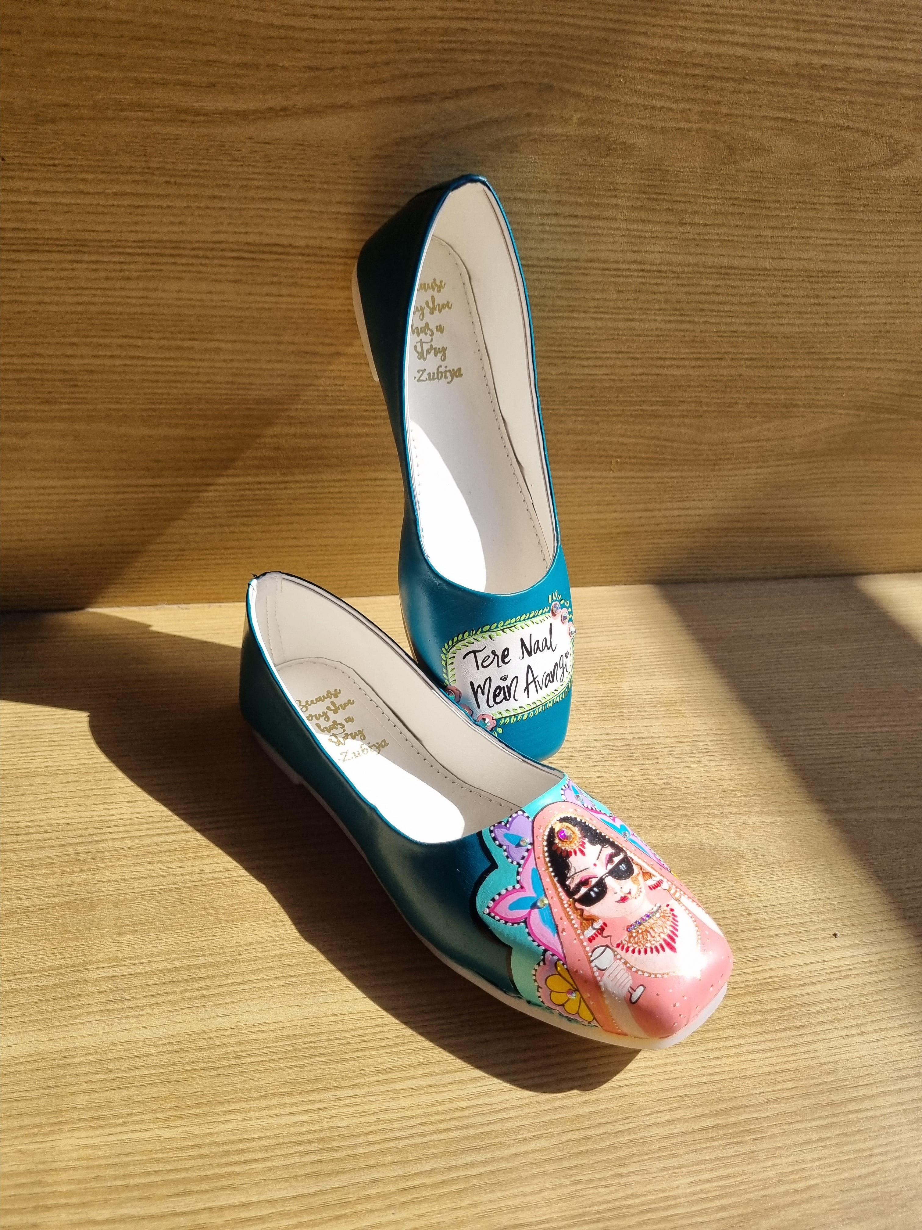 Teal sq.toe swag dulhan sq toe juttis