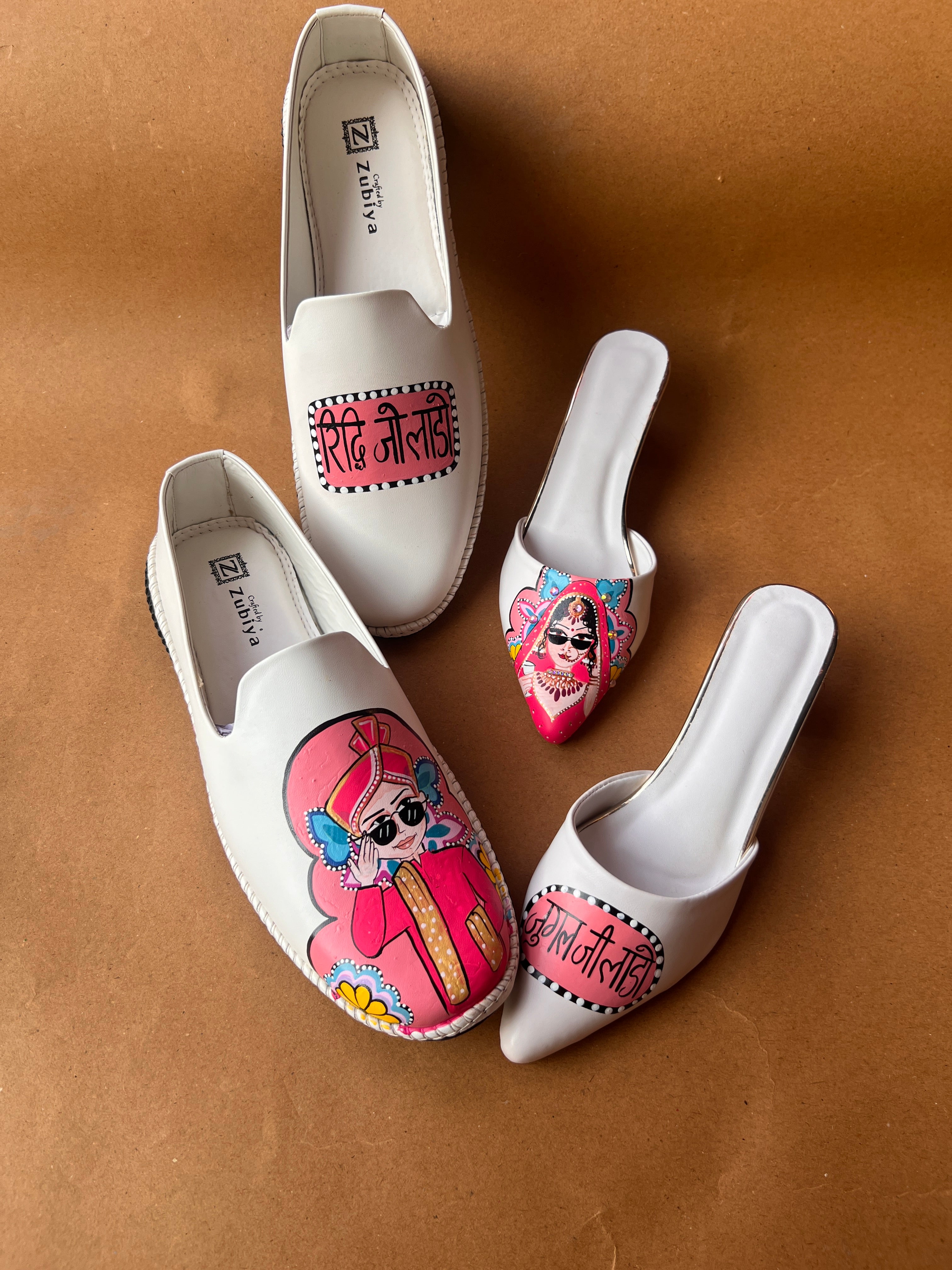 White pink men’s Mojris -2 inch mules couple combo