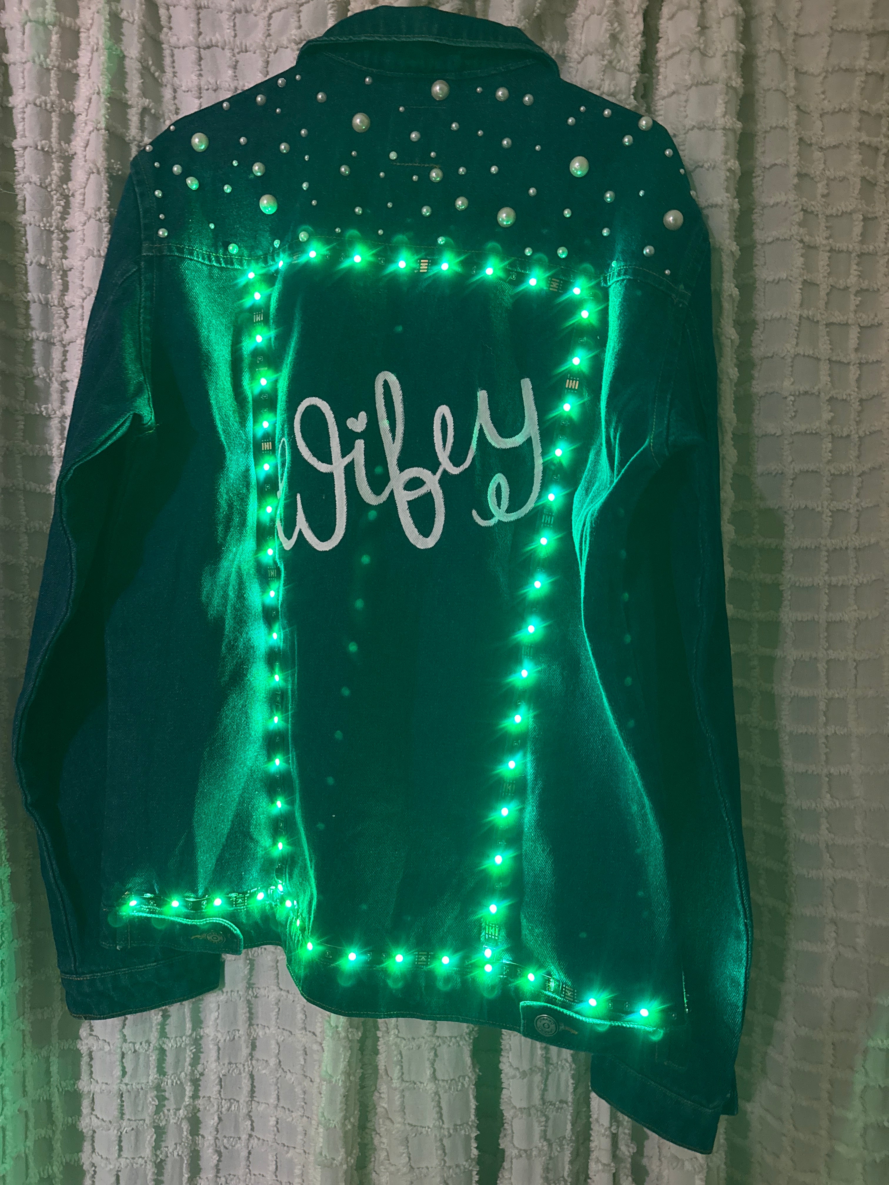Wifey Pearl Denim jacket with LED lights