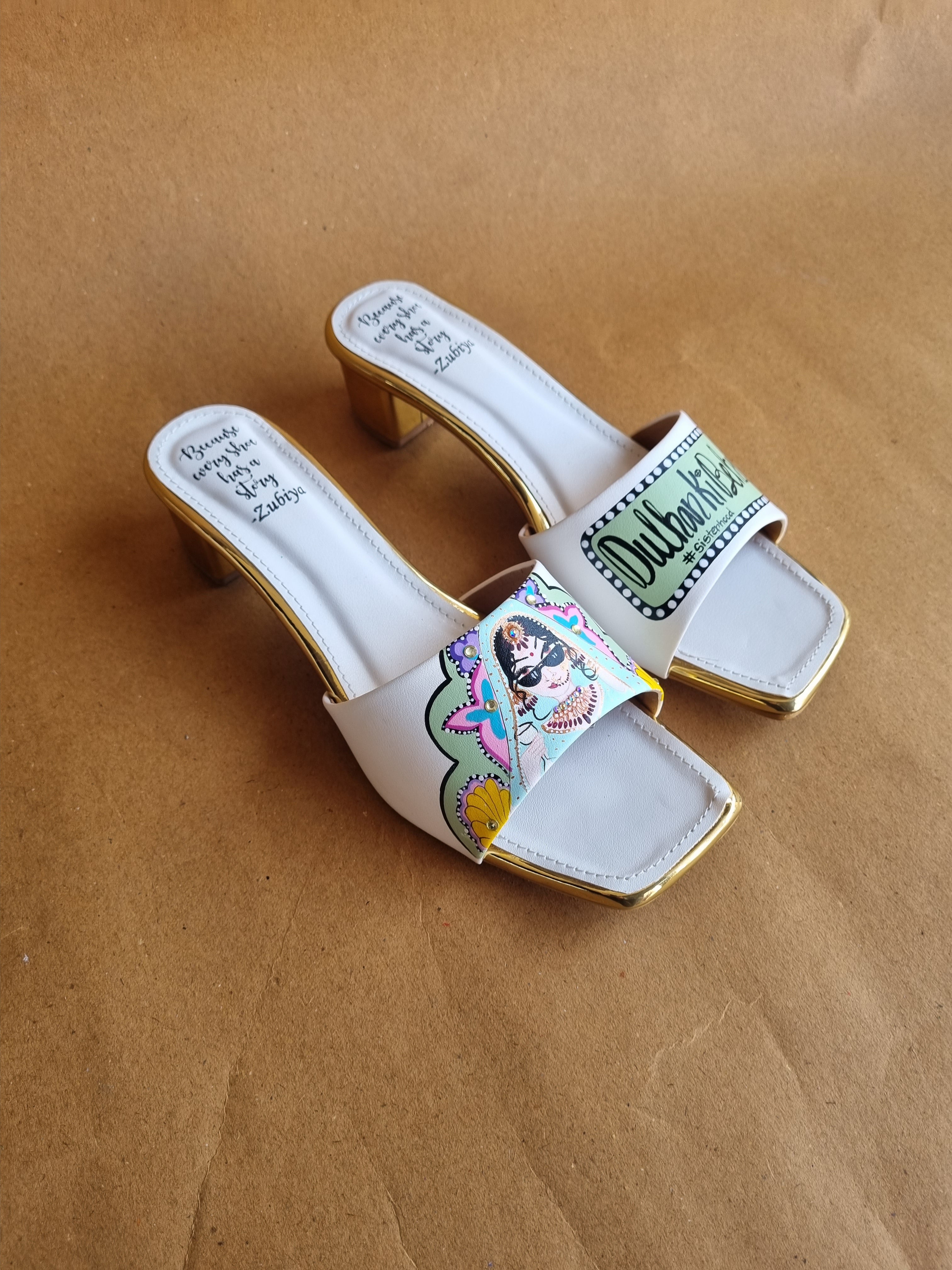 Dulhan ki behen Pista-white Artwork Heels