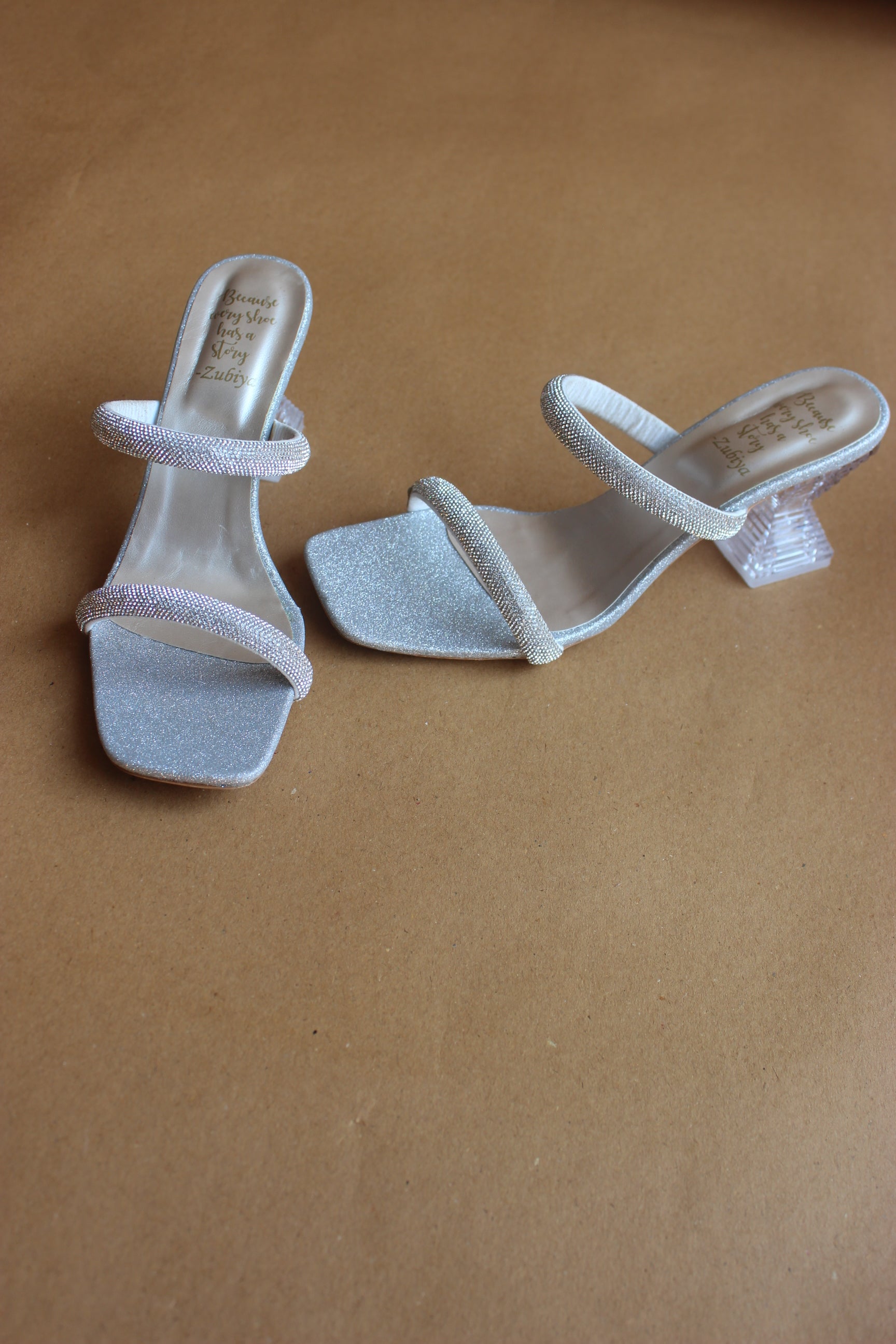 Silver two strappy crystal heel